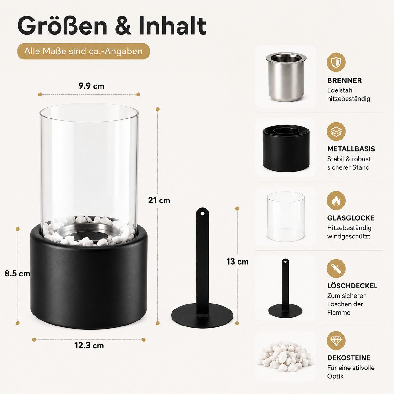 Nettlife Tischfeuer Ethanol Tischkamin Eckig/Rund Kamin Indoor Outdoor Tischfeuerstelle (Set, für Tisch, Terrasse, Balkon & Garten), Die Party Geschenkideens od – Bild 2 von 5
