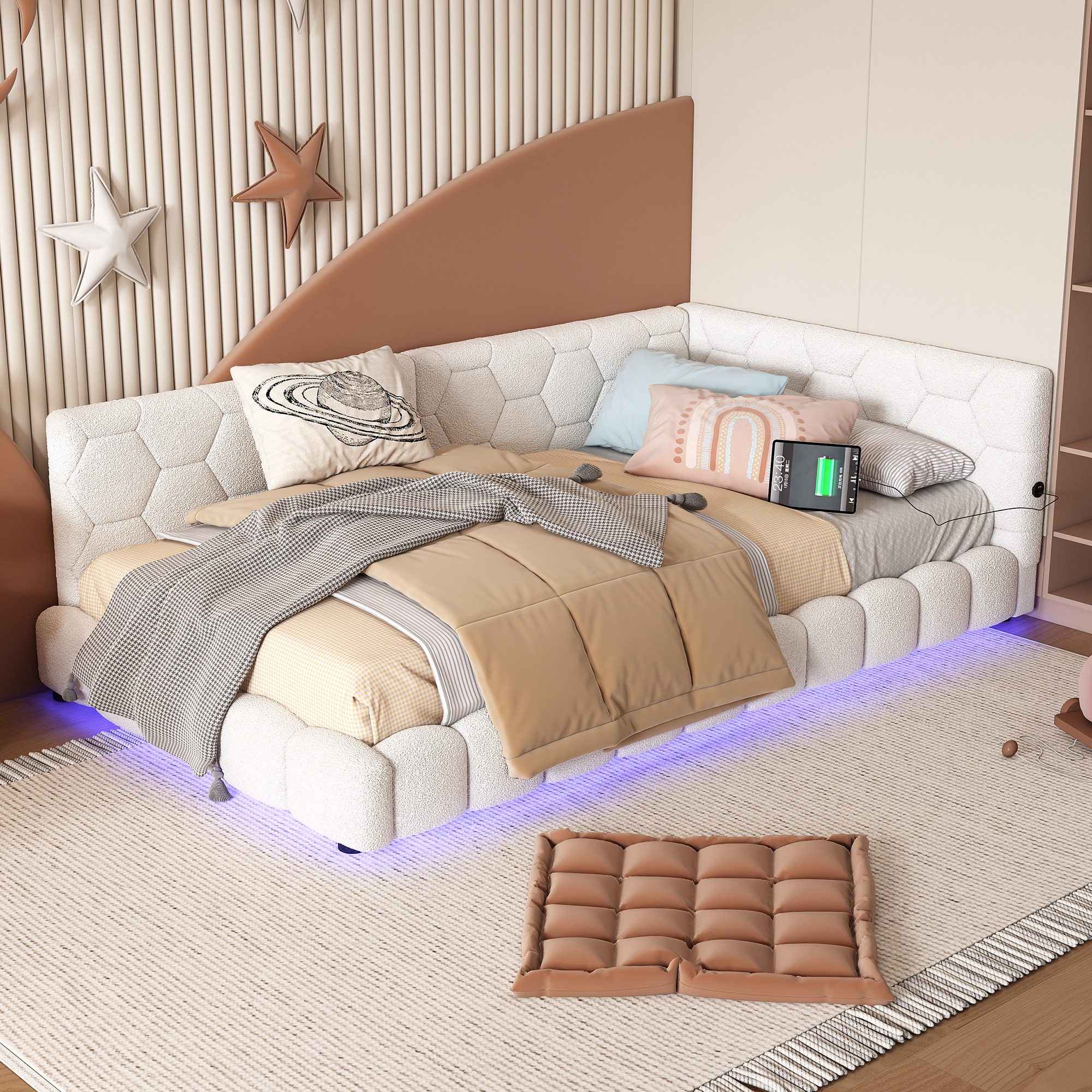 Flieks Polsterbett, LED Einzelbett Daybett Tagesbett Samt 90x200cm mit USB- günstig online kaufen