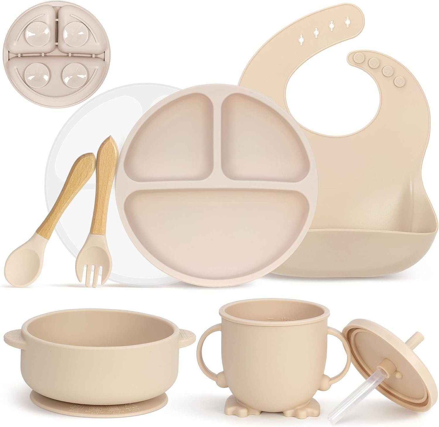 feinlux Kindergeschirr-Set Kindergeschirr-Set (7-tlg), 1 Personen, mit Staubschutzdeckel, Saugnapfboden, stoßfest