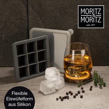 Moritz & Moritz Eiswürfelform Moritz & Moritz Kitchen - Eiswürfelform Eckig 9 Stück mit Deckel 2er, (2er Set 9-tlg), Silikonform mit Deckel für 18 Eiswürfel in Würfelform