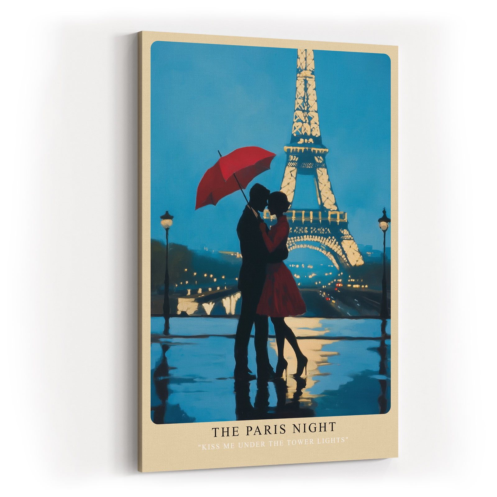 Sinus Art Leinwandbild Paar Schirm Eiffelturm Paris Nacht Licht Romantik Reise Modern Kunst