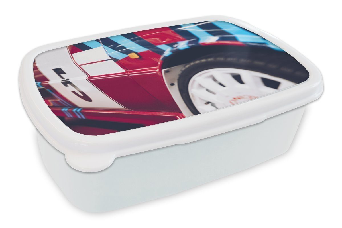 MuchoWow Lunchbox Rennwagen - Nummer - Blau - Rot, Kunststoff, (2-tlg), Brotbox für Kinder und Erwachsene, Brotdose, für Jungs und Mädchen weiß
