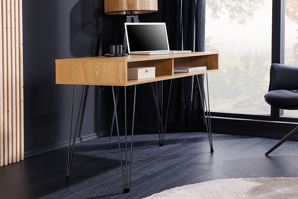 riess-ambiente Schreibtisch STUDIO 110cm natur-Eiche, Stauraum, Hairpin, homeoffice, platzsparend (Einzelartikel, 1-St), Industrial Laptoptisch - ideal für Stud – Bild 4 von 5