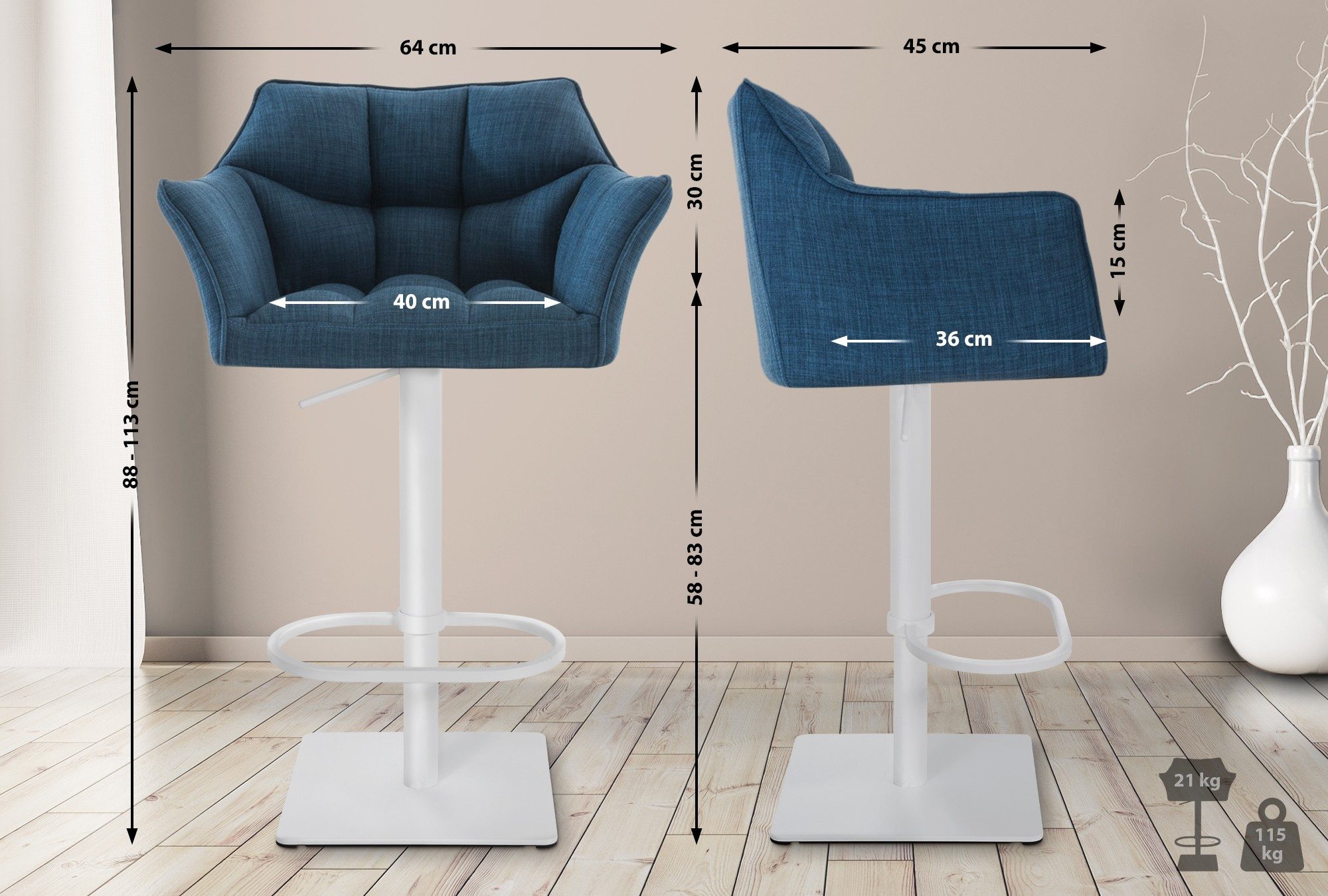 CLP Barhocker Damaso Stoff (1er, 1 St., 1er), mit Stoffbezug, höhenverstellbar, bis 240 kg