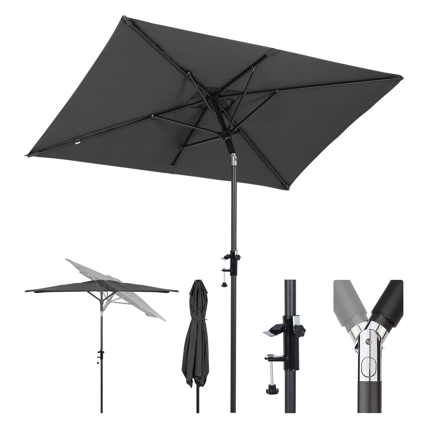 Sekey Balkonschirm 200 x 125 cm Rechteckiger Sonnenschirm mit Schnellöffnungs-Knopf UV50+, LxB: 200,00x125,00 cm, mit/ohne Balkongeländer, Windfest, Kippbar, für Balkon
