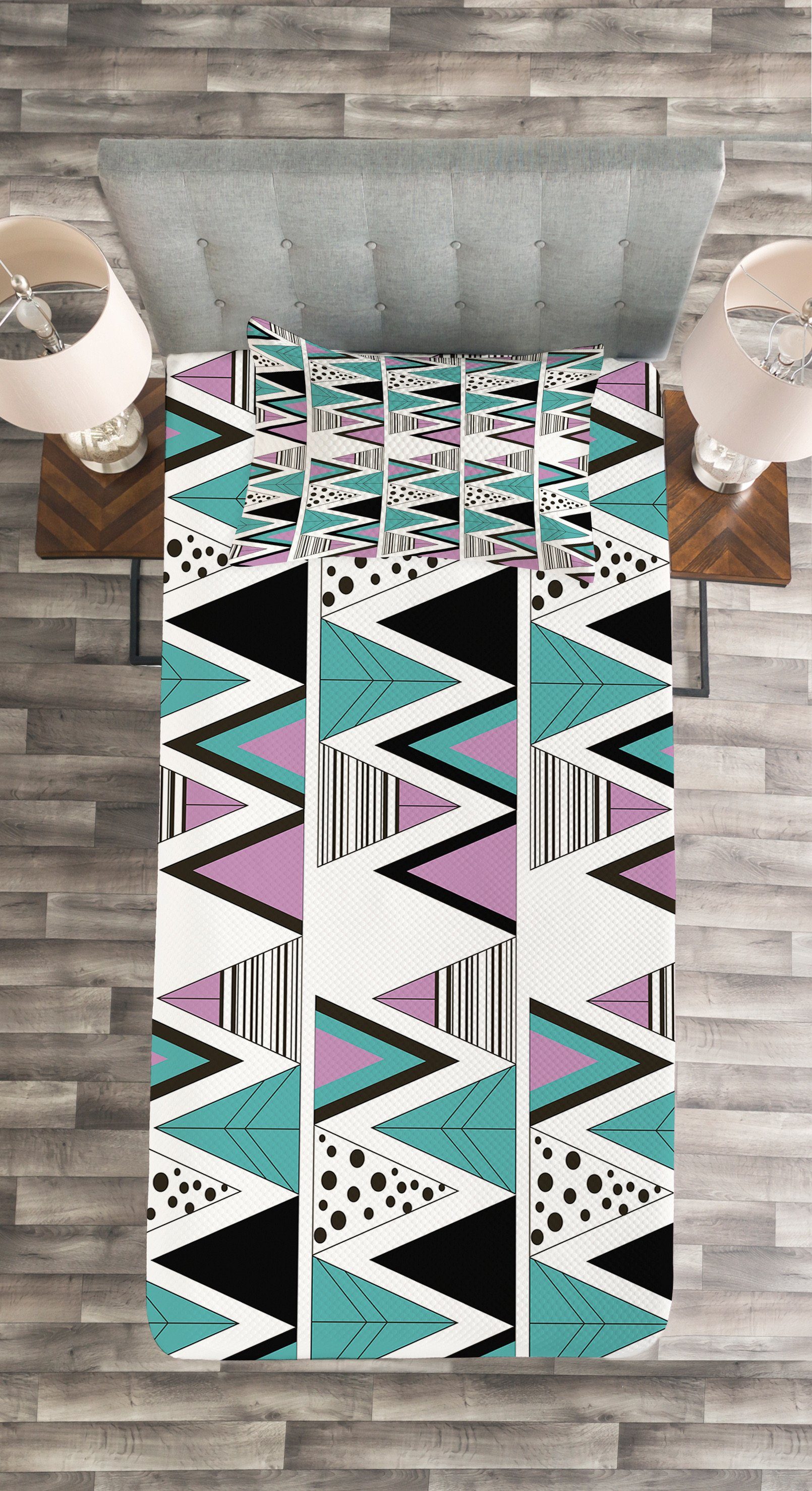 Zigzag Memphis Kissenbezügen Waschbar, 80er Geometrisch Abakuhaus, Tagesdecke Set mit