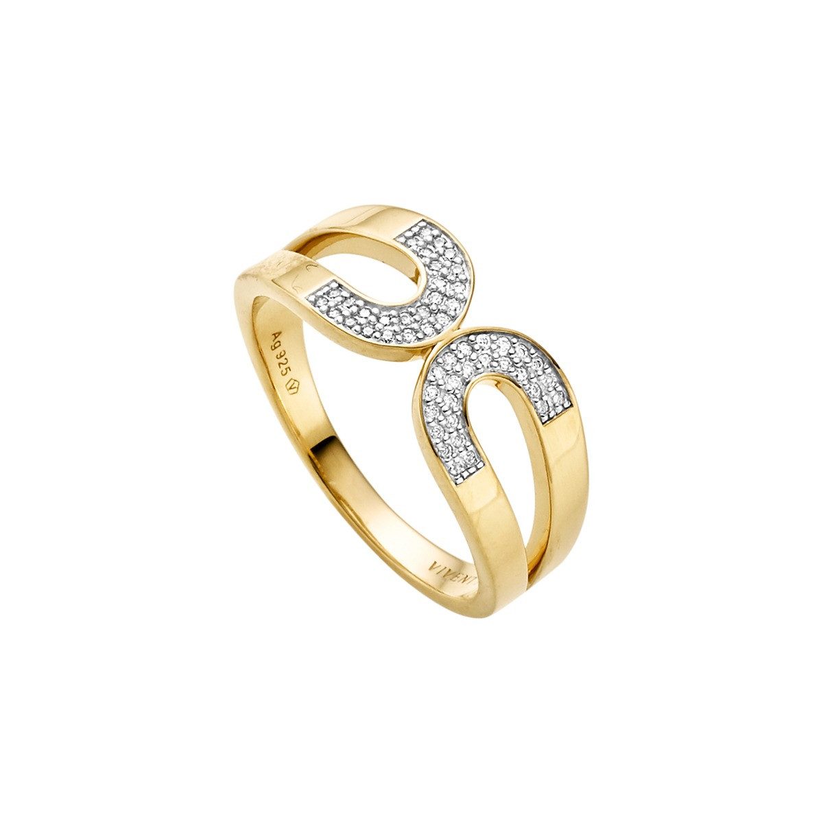 VIVENTY Fingerring Viventy Ring Offenes Band Zirkonia Silber Vergoldet 789161 Gr. 56