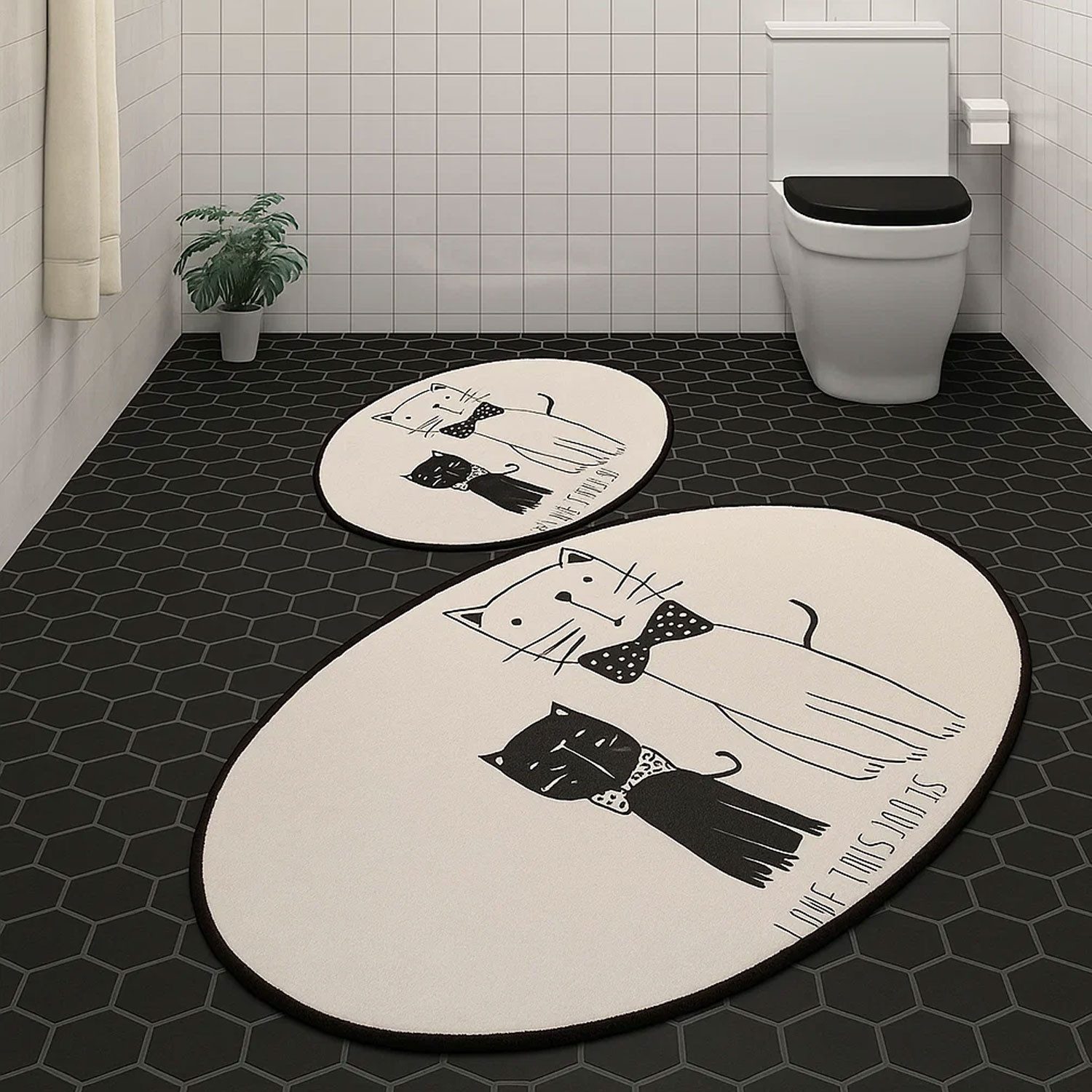 Jungengel Badematte Ovales Badteppich Set Katzen Duschvorleger rutschfest T günstig online kaufen