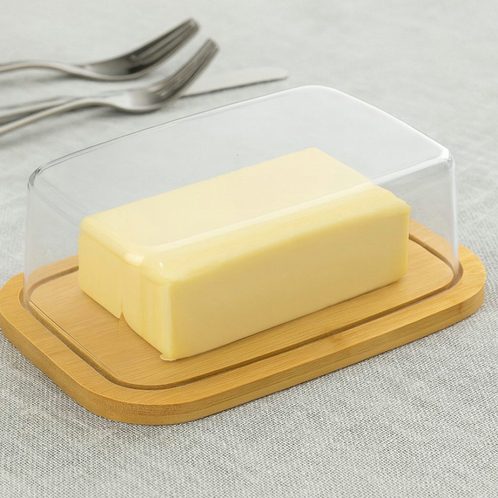 Koopman Butterdose Aufbewahrung Butterglocke Bambus Kühlschrank Box Deckel 250 Gr., Bambus, (1-tlg), Für 250g Butter, Butterbox, Deckel, Butterglocke, Butterbehälter