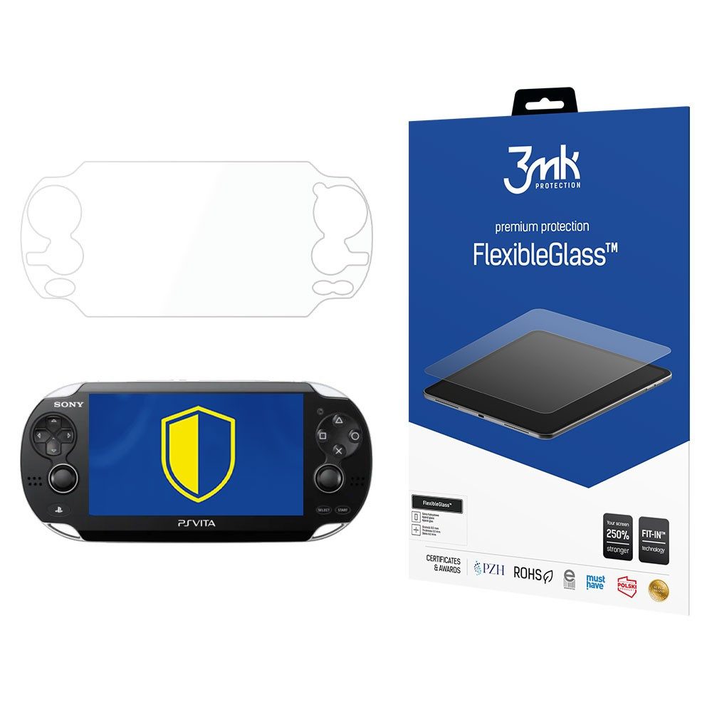 3MK Displayschutzglas Hybridglas Schutzglas Bildschirmschutz für Sony PS Vita, Spar-Set, 1 Stück, kratzfest 7H, antibakteriell, oleophob, 0,3 mm dünn