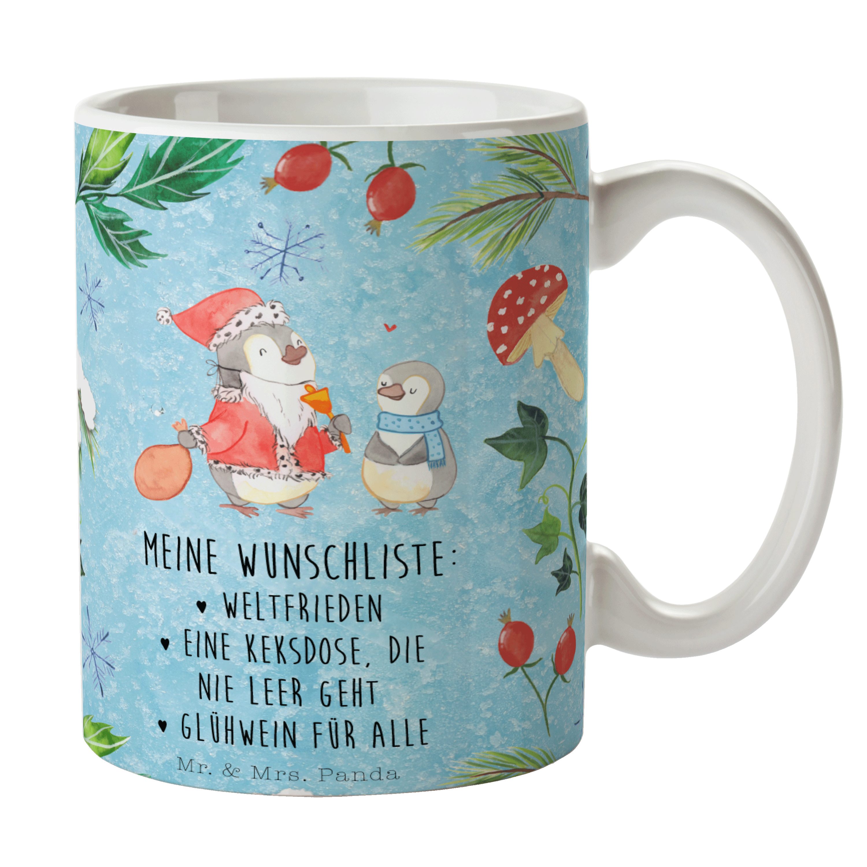 Mr. & Mrs. Panda Tasse Pinguin Wunschliste - Eisblau - Geschenk, Teebecher, Büro Tasse, Adve, Keramik | Tassen