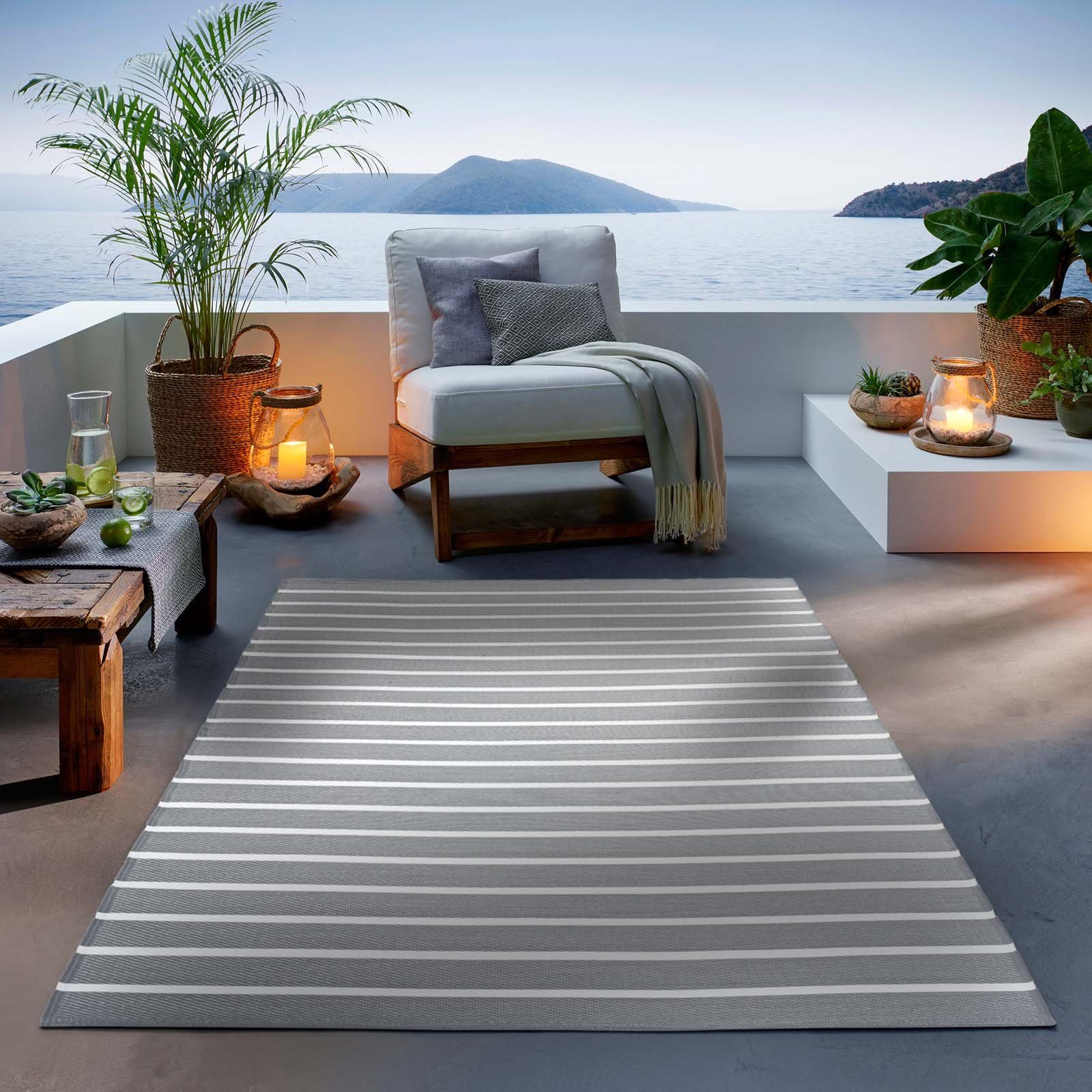 Teppich Outdoor & Indoor Teppich, TaCa Home, rechteckig, Höhe: 3 mm, Terrasse Balkon Garten Wohnzimmer Küche, Anthrazit - 160 x 230 cm