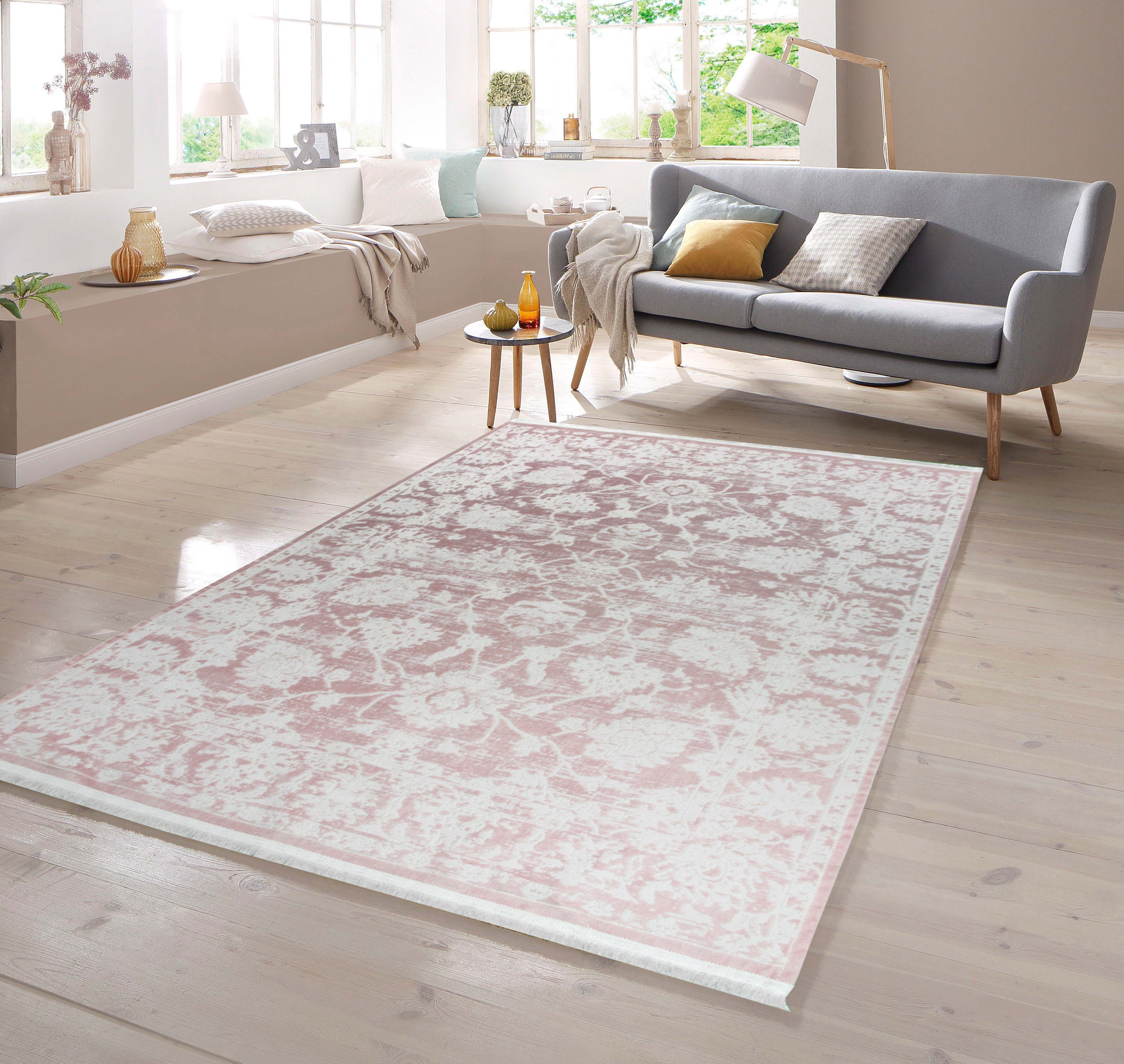 TeppichHome24 Teppich Teppich mit Fransen in Rosa, rechteckig