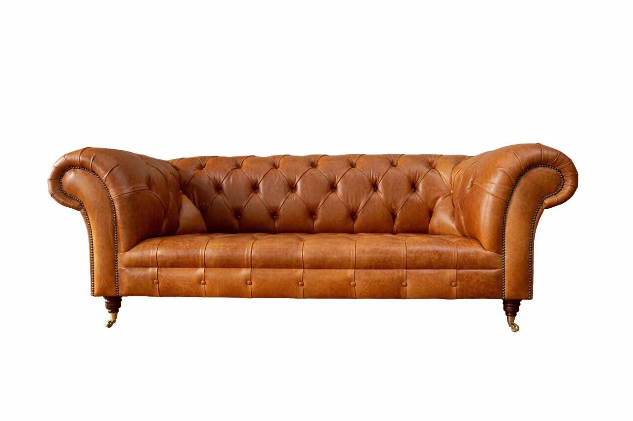 Tan Sofa 3-Sitzer Handgefertigtes Chesterfield Leder Chesterfield-Sofa Vintage Anilin JVmoebel
