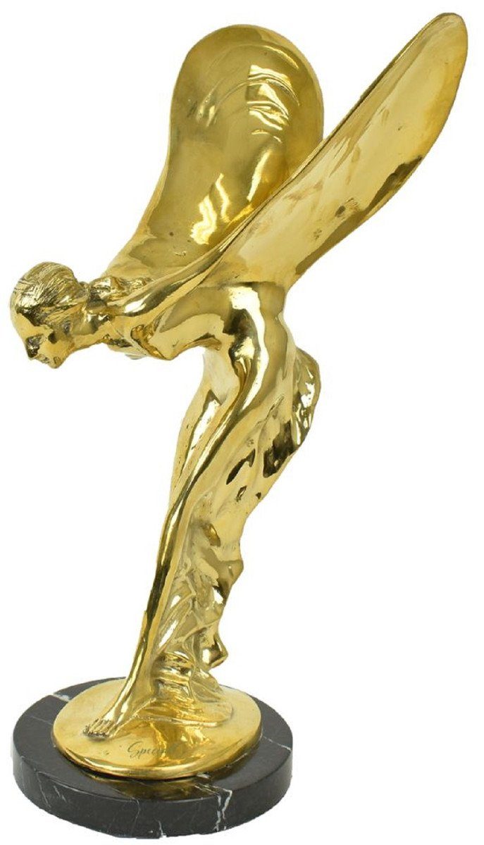 Casa Padrino Dekofigur Luxus Bronze Skulptur Frau mit Flügeln Gold / Schwarz 26 x 35 x H. 52 cm - Edle Bronzefigur mit Marmorsockel - Luxus Deko Lady with Wings | Dekofiguren
