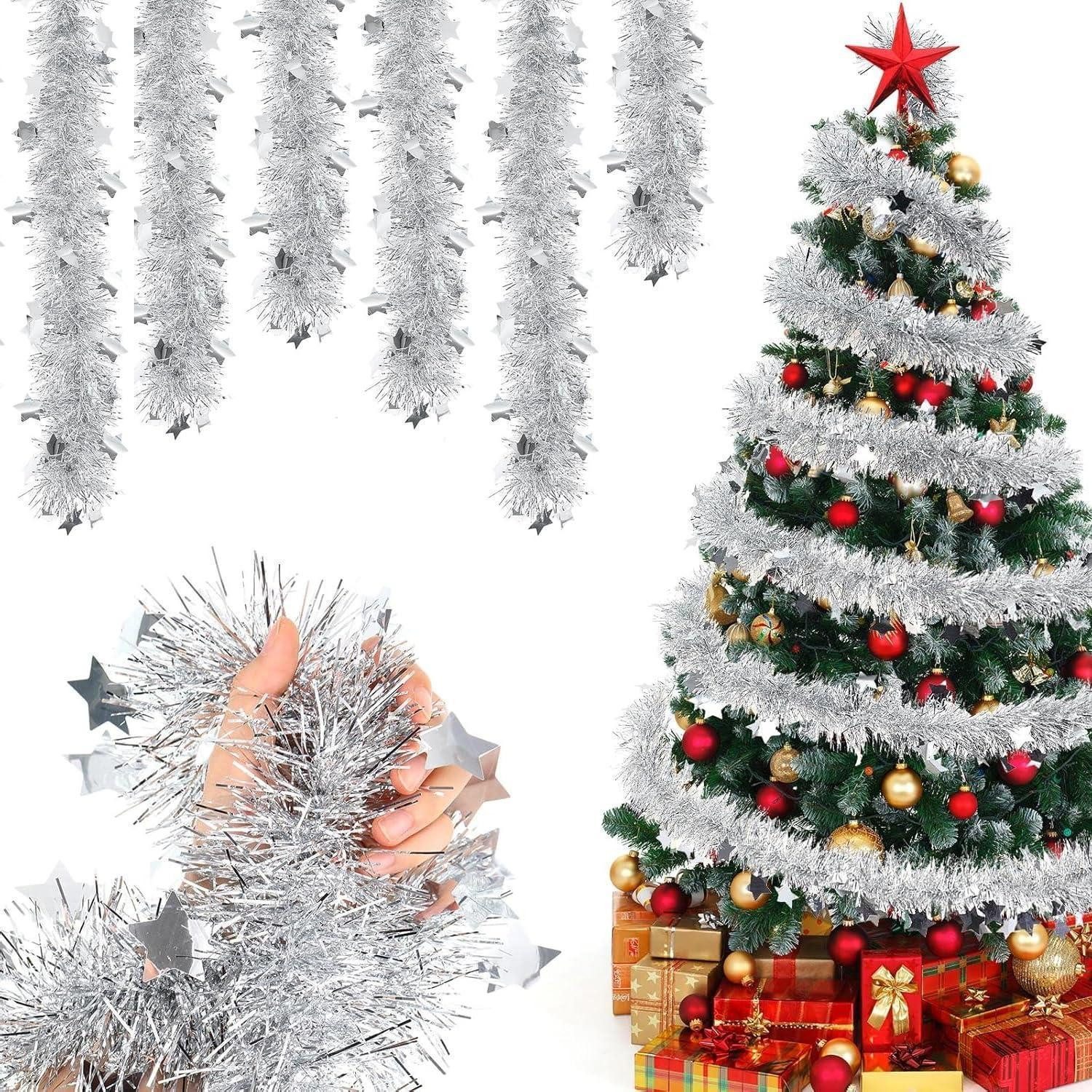 LuxusKollektion Girlanden Lametta Girlande Weihnachtsbaum 6 Stück 2m Silber