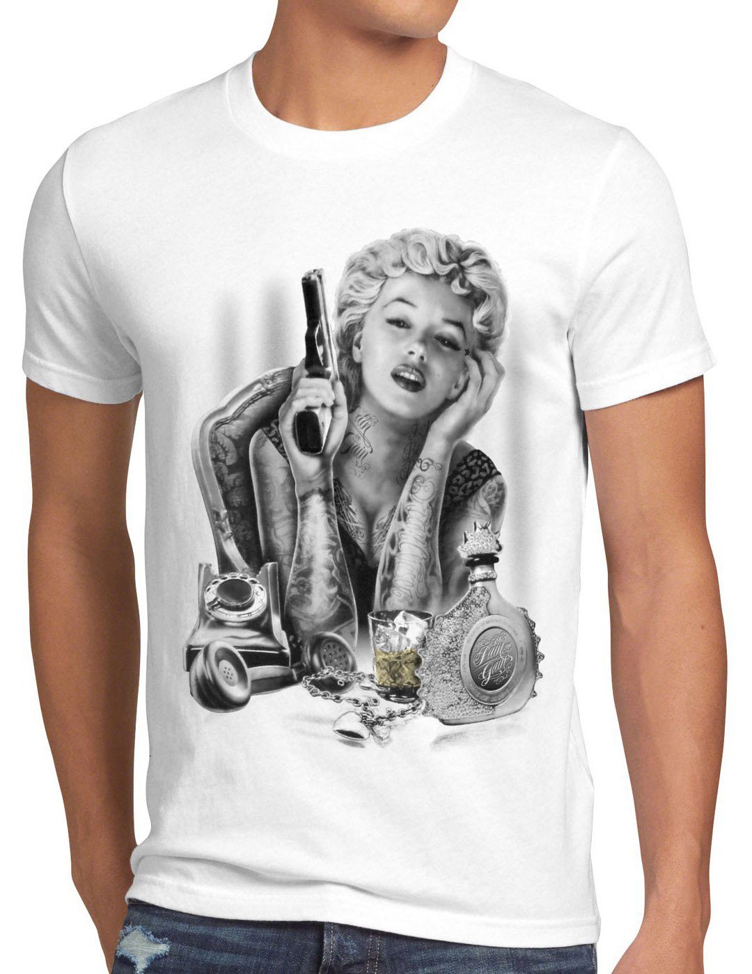 style3 Print-Shirt Herren T-Shirt Marilyn Tattoo Heartbreaker monroe rock punk tätowiert marylin us weiß