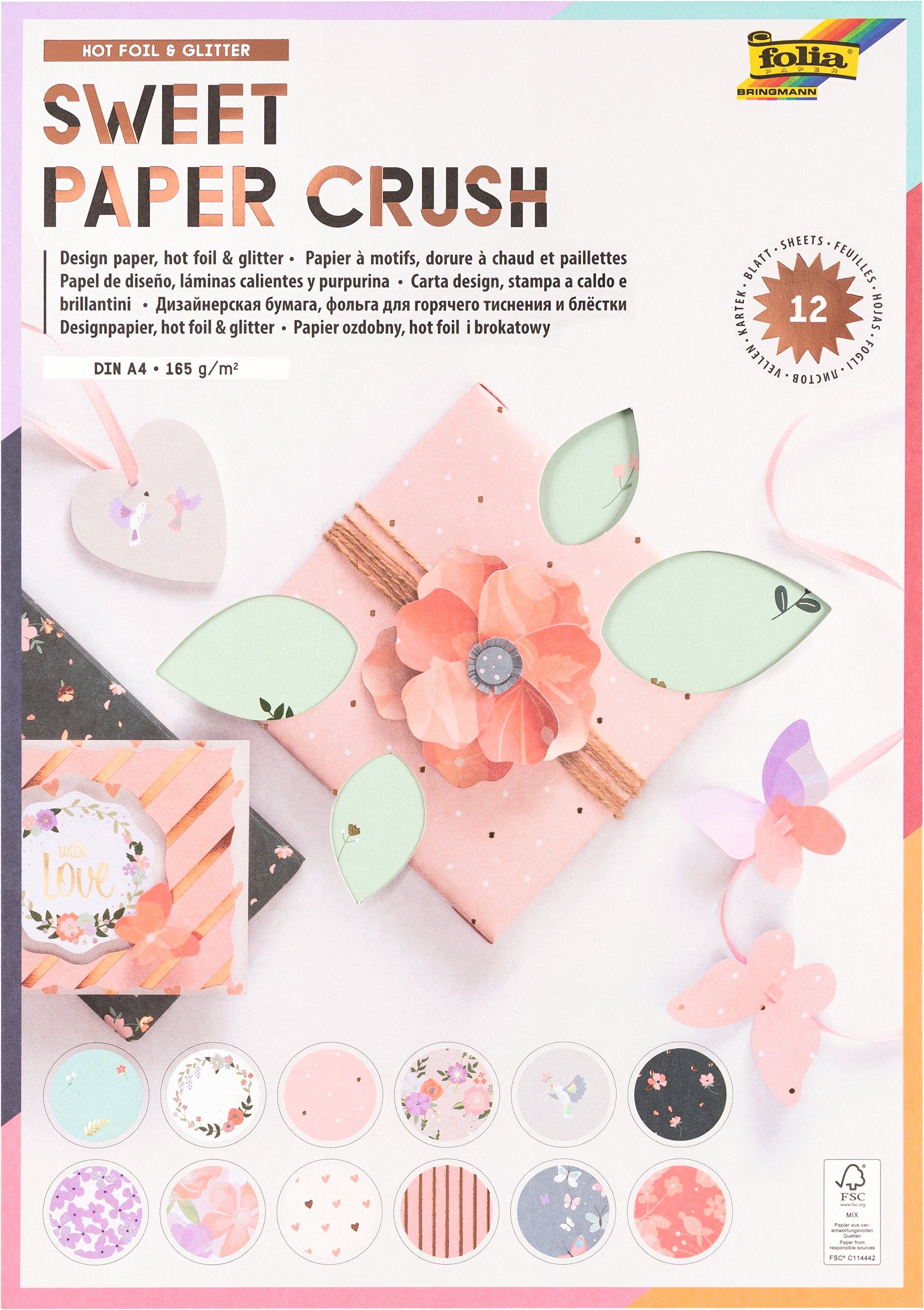 Folia Designpapier Designpapierblock Sweet paper Crush Hotfoil & Glit, 12 Blatt