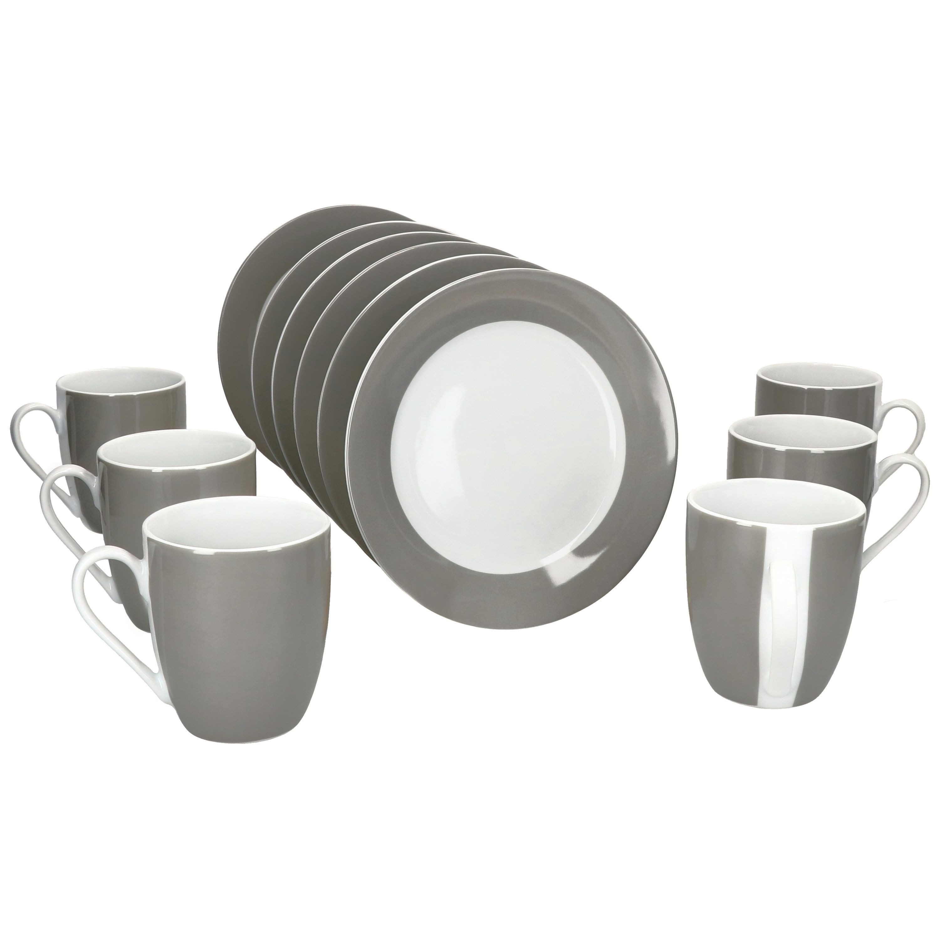 MamboCat Frühstücks-Geschirrset 12tlg Frühstücksset Variant Grau Porzellan 6 Personen Teller klein, Porzellan – Bild 2 von 5