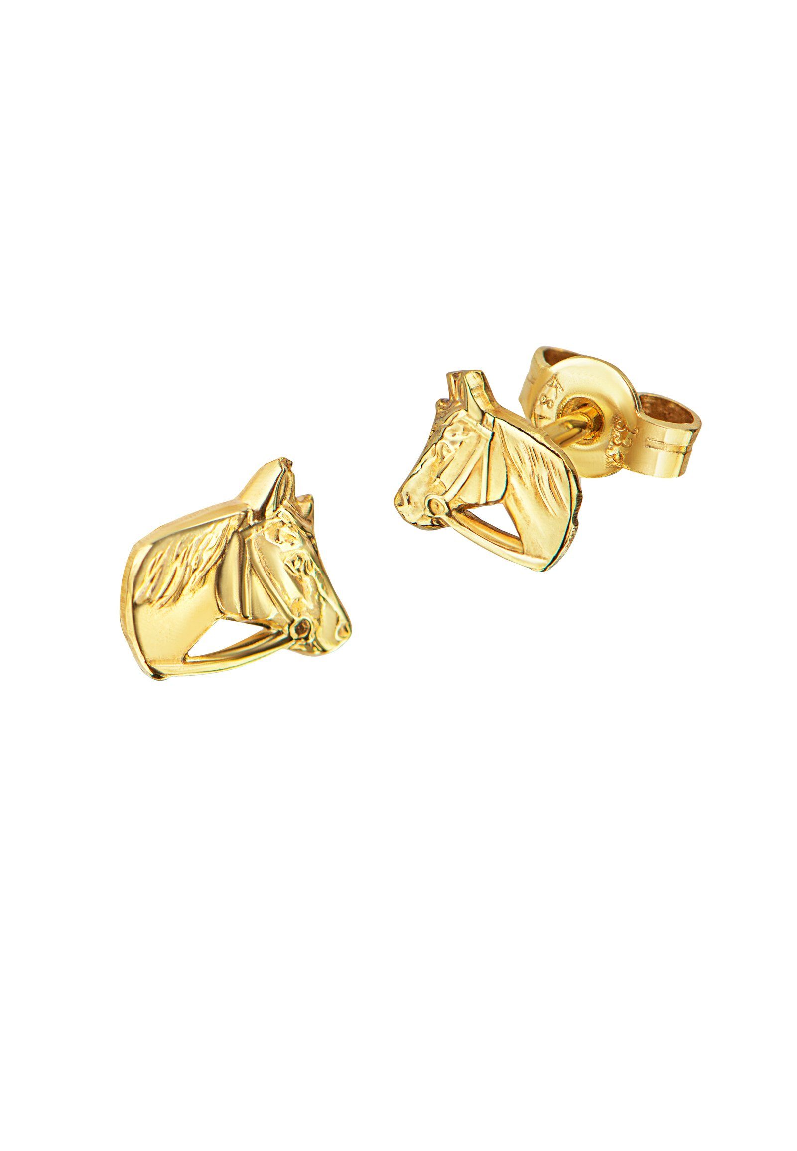 JEVELION Paar Ohrstecker Pferd Silber vergoldet (vergoldeter Silber Ohrschmuck, 2-tlg., für Kinder - Mädchen), Pferdeohrstecker - Made in Germany
