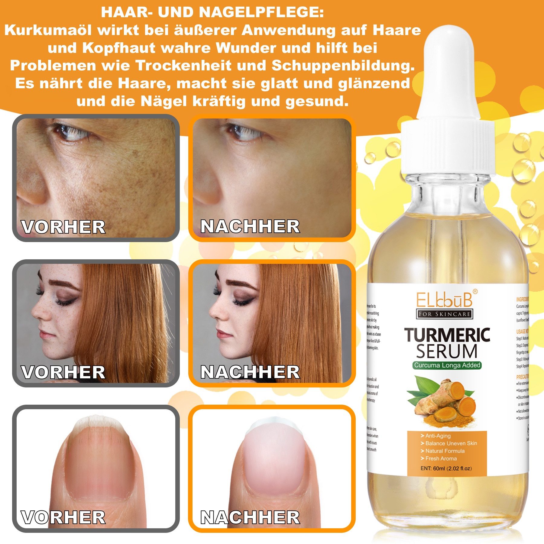 P-Beauty Cosmetic Accessories Gesichtsserum Kurkuma Serum Hyperpigmentation Pigmentflecken Entferner Bio Vegan, 1-tlg.