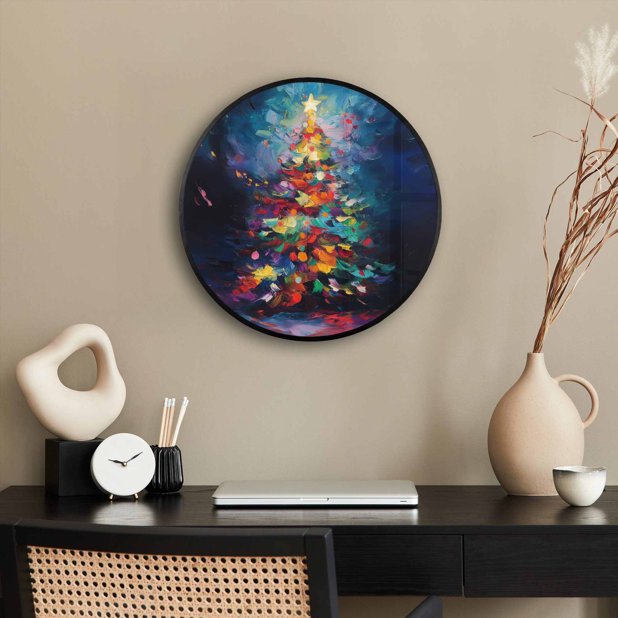 MuchoWow Poster Rund - Weihnachtsbaum - Weihnachten - Abstrakt - Farbenfroh, (1 St), Runde Wandbilder, Deko für Wohnzimmer und Schlafzimmer, 40x40 cm