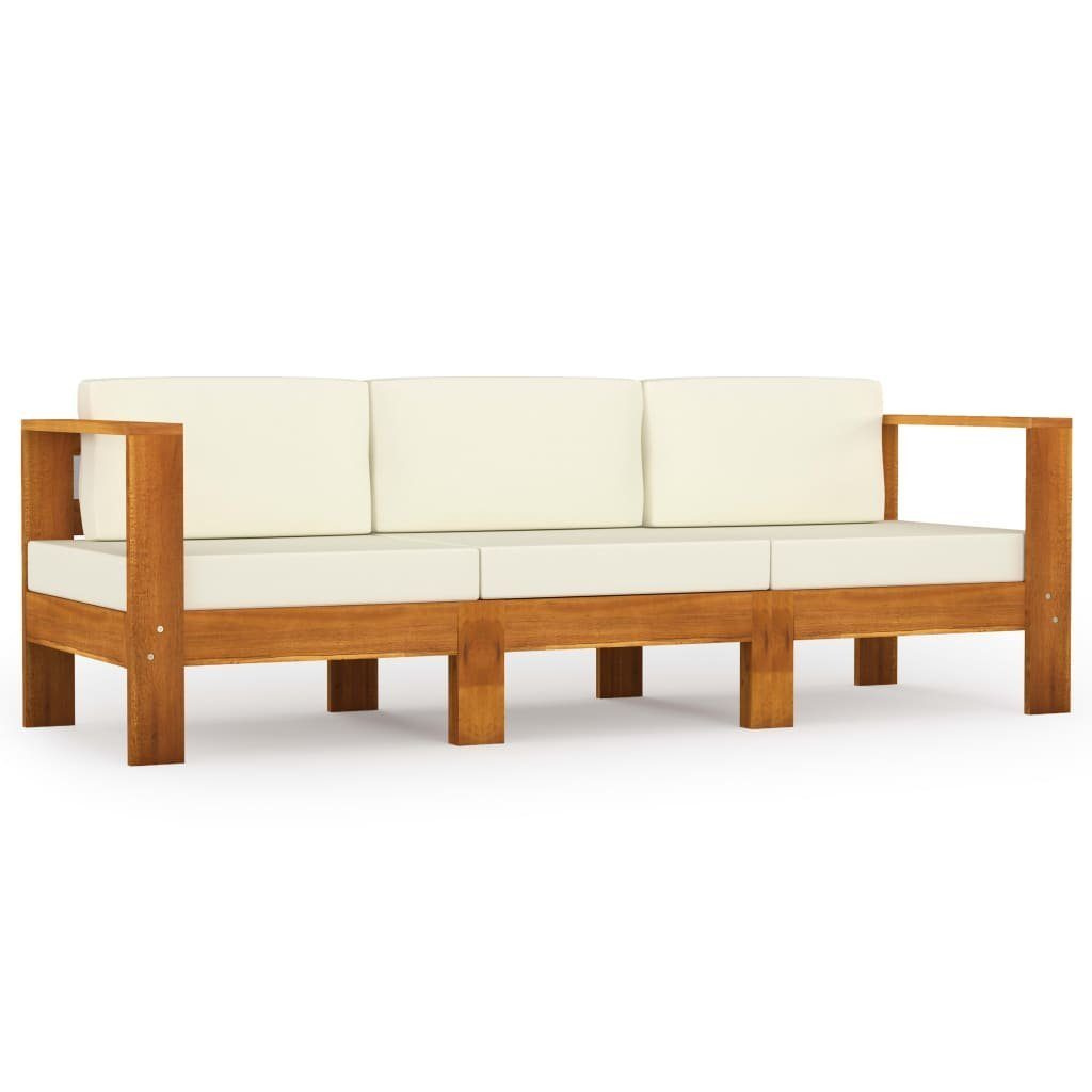vidaXL Gartenlounge-Set 3-Sitzer-Gartensofa mit Cremeweißen Auflagen Massivholz Akazie, (1-tlg)