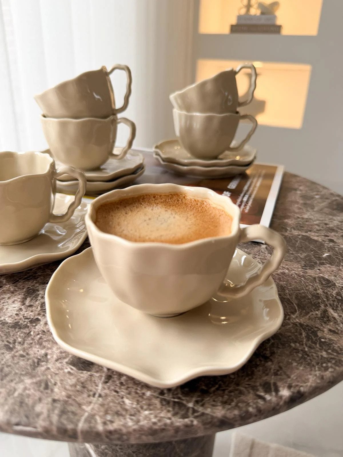 EmirtexHome Espressotasse Angles Espresso 6er Set I Beige, 12-tlg., Porzellan