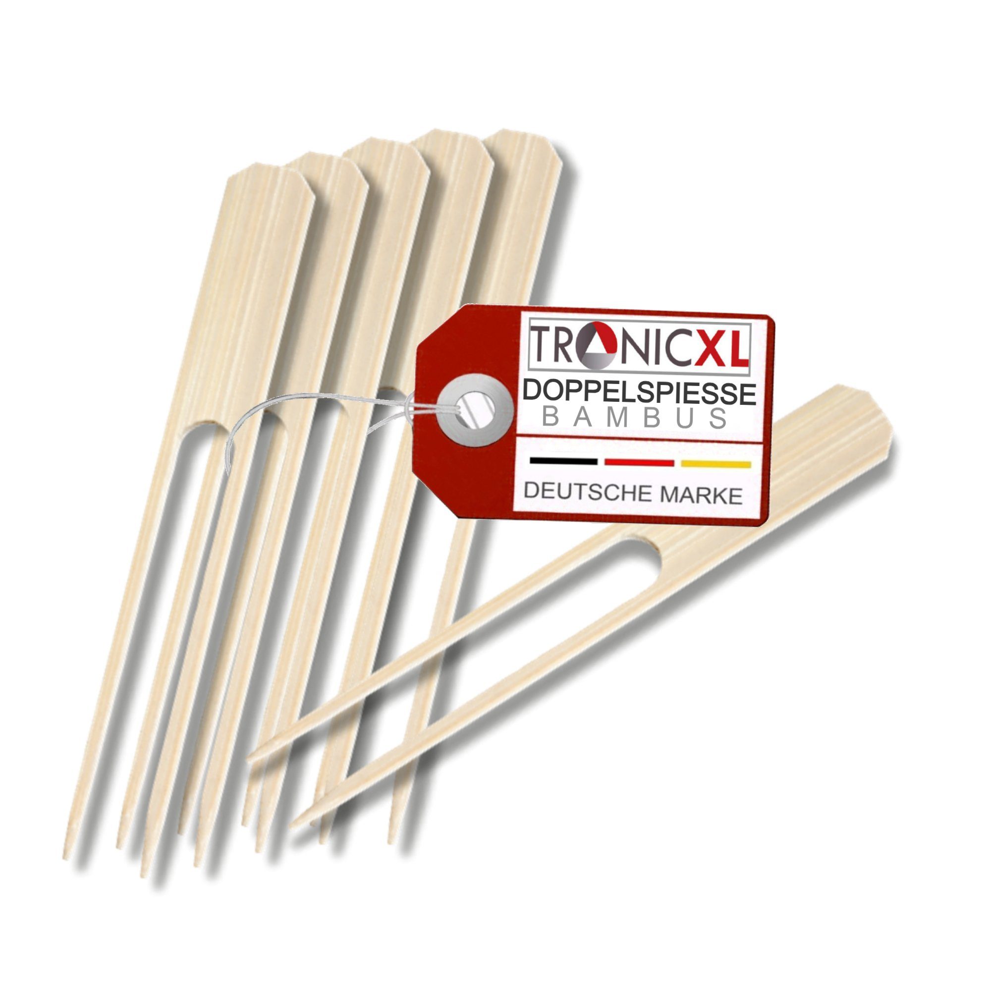 TronicXL Partyspieße 100x 22cm Doppelspieße Spieße Bambus Holzspieße Bambusspieße Grillen (100-St), Für Fleisch, gemüse, Käse