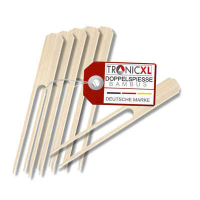 TronicXL Partyspieße 100x 22cm Doppelspieße Spieße Bambus Holzspieße Bambusspieße Grillen (100-St), Für Fleisch, gemüse, Käse
