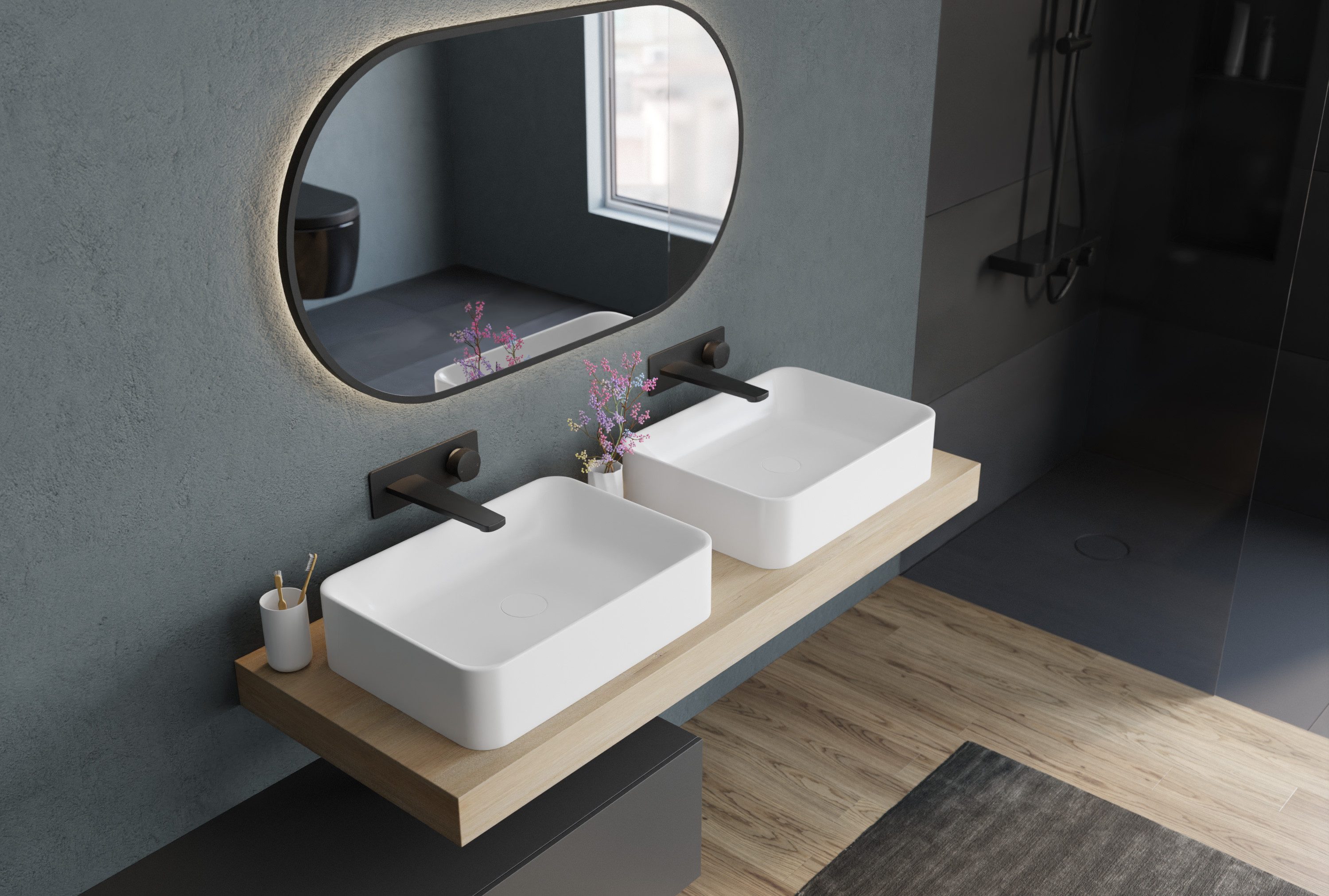 Bernstein Aufsatzwaschbecken NT8566 50cm Weiß matt, Aufsatzwaschbecken Soft-Cube Mineralguss ohne Ablauf