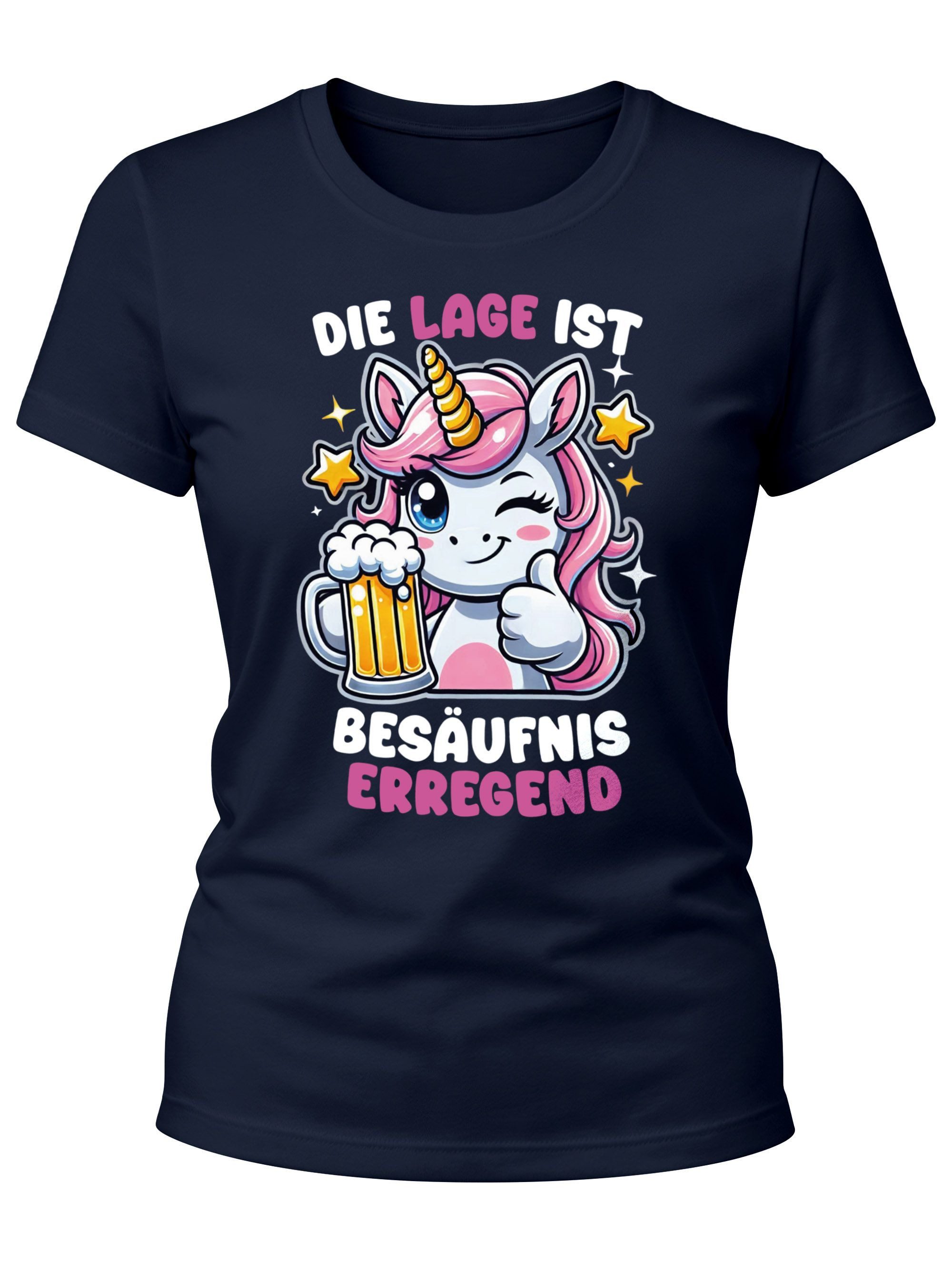 Print-Shirt Damen T-Shirt Frosch Clown Einhorn Bier Spruch Kostüm-Ersatz