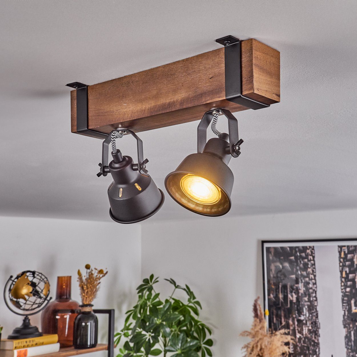 ohne in Leuchtmittel, aus GU10 Leuchtmittel moderne Schirmen, 2x Deckenleuchte verstellbaren mit Schwarz/Dunkelbraun, Deckenleuchte Deckenlampe ohne Metall/Holz hofstein