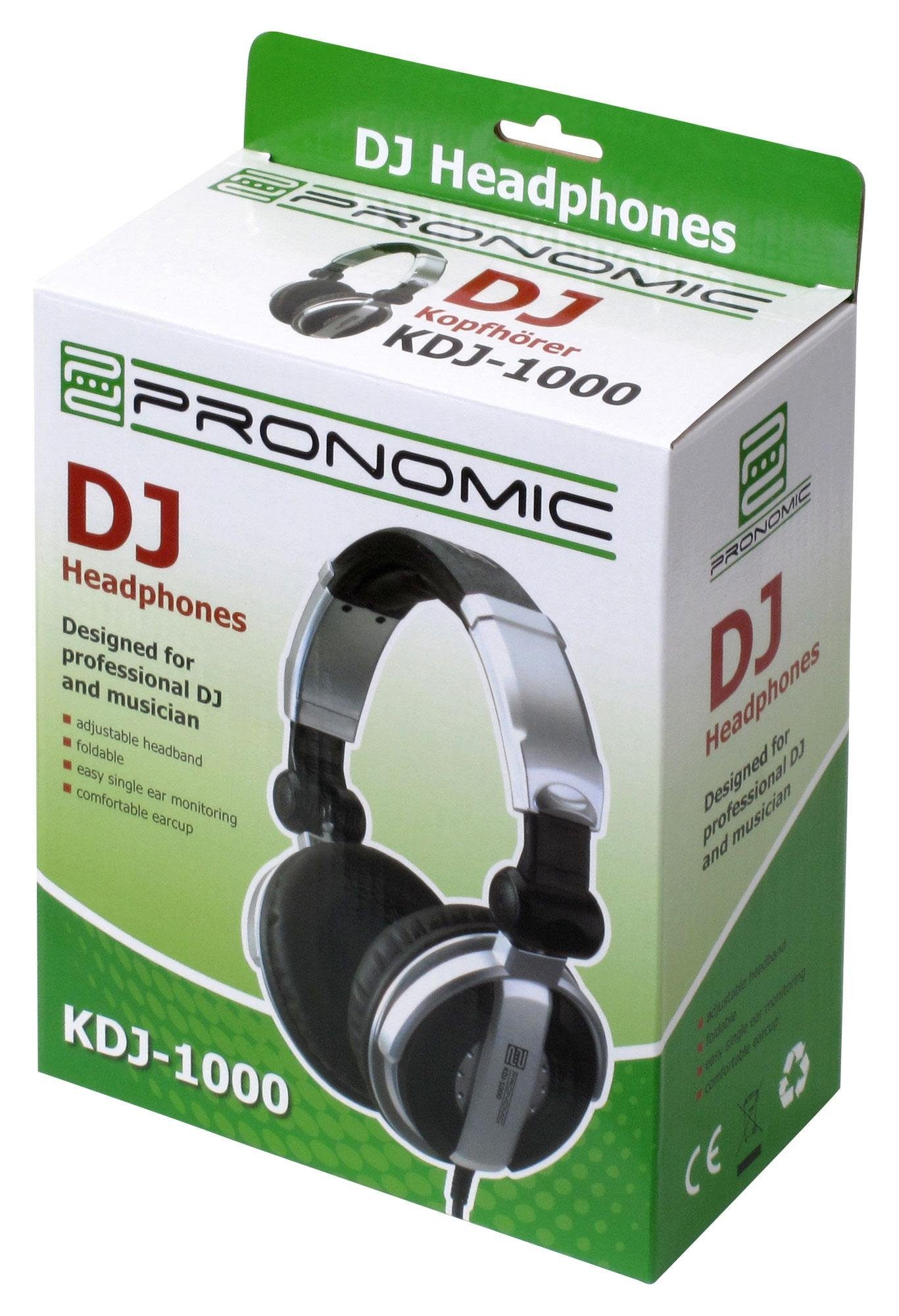 Pronomic KDJ-1000 verstellbarer Kopfbügel, inkl. Adapter) m 107 Kopfhörer, Kabel, 3,5 db DJ-Kopfhörer SPL, dynamischer (Außenschallisolierung