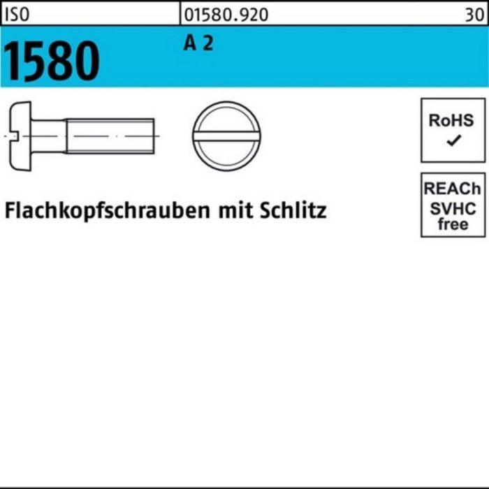 Reyher Schraube 100er Pack Flachkopfschraube ISO 1580 Schlitz M5x 30 A 2 100 StückISO