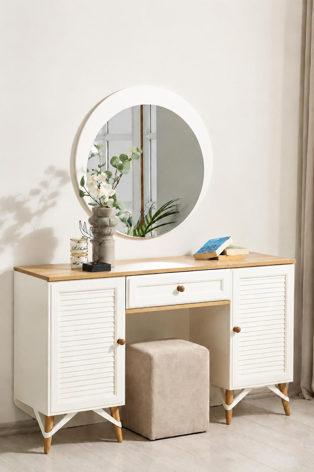 JVmoebel Wandspiegel Runder Wandspiegel mit weißem Rahmen und eleganter, moderner Optik, Made in Europa