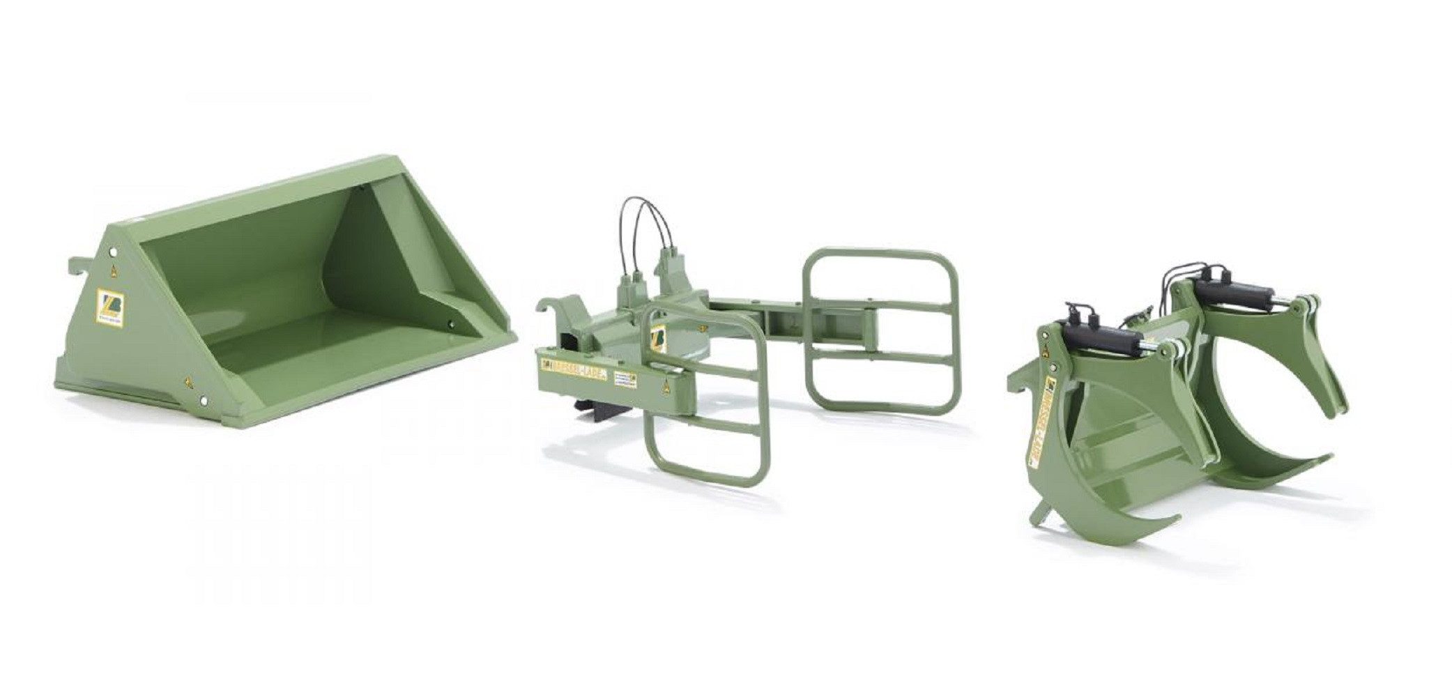 Wiking Modelltraktor Wiking Frontlader Werkzeuge Set A Bressel+Lade grün, Maßstab 1:32