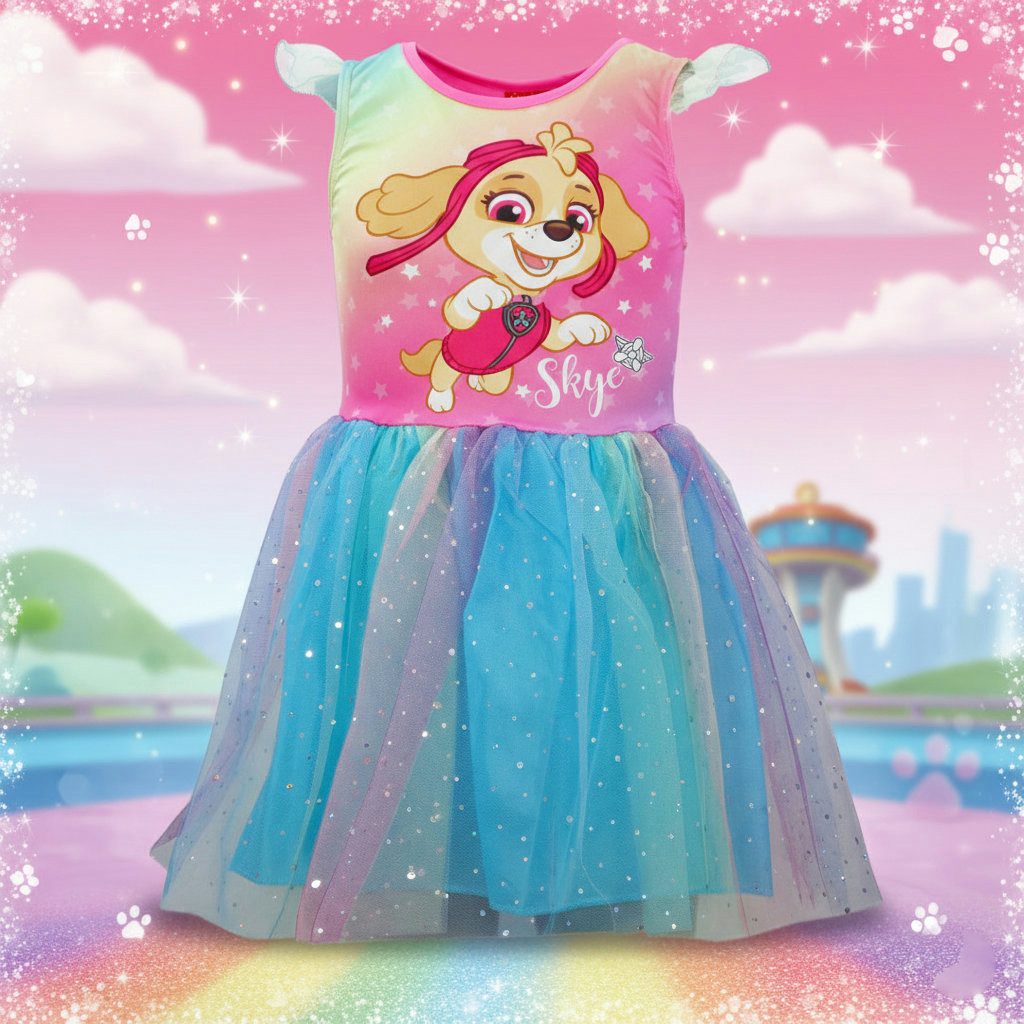 PAW PATROL Tüllkleid Paw Patrol Skye Regenbogen Mädchen Kinder Kleid Gr. 98 bis 128 – Bild 5 von 5