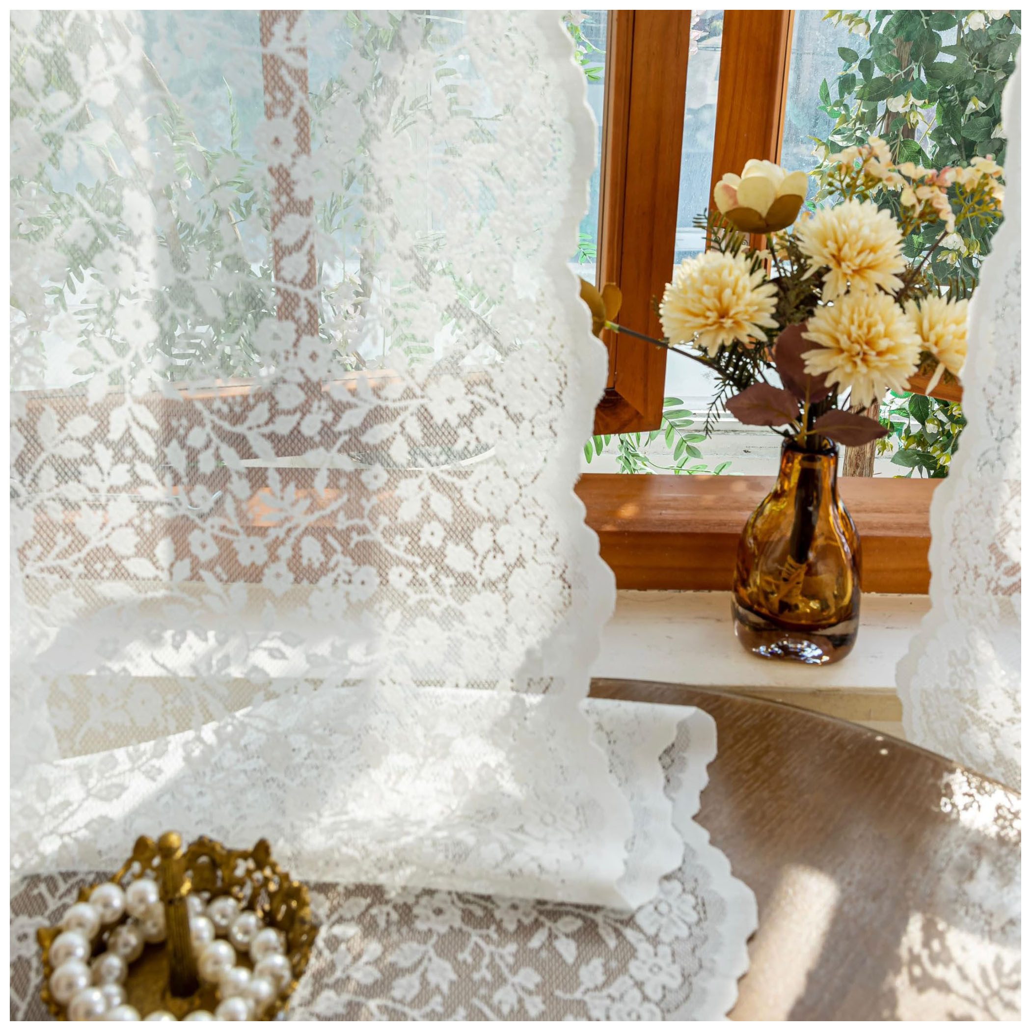 Agger Gardine Vintage-Spitzenvorhang, lichtdurchlässiger Vorhang mit Blumenmuster, geeignet für Schlafzimmer, Wohnzimmer und andere Wohnraumdekoration