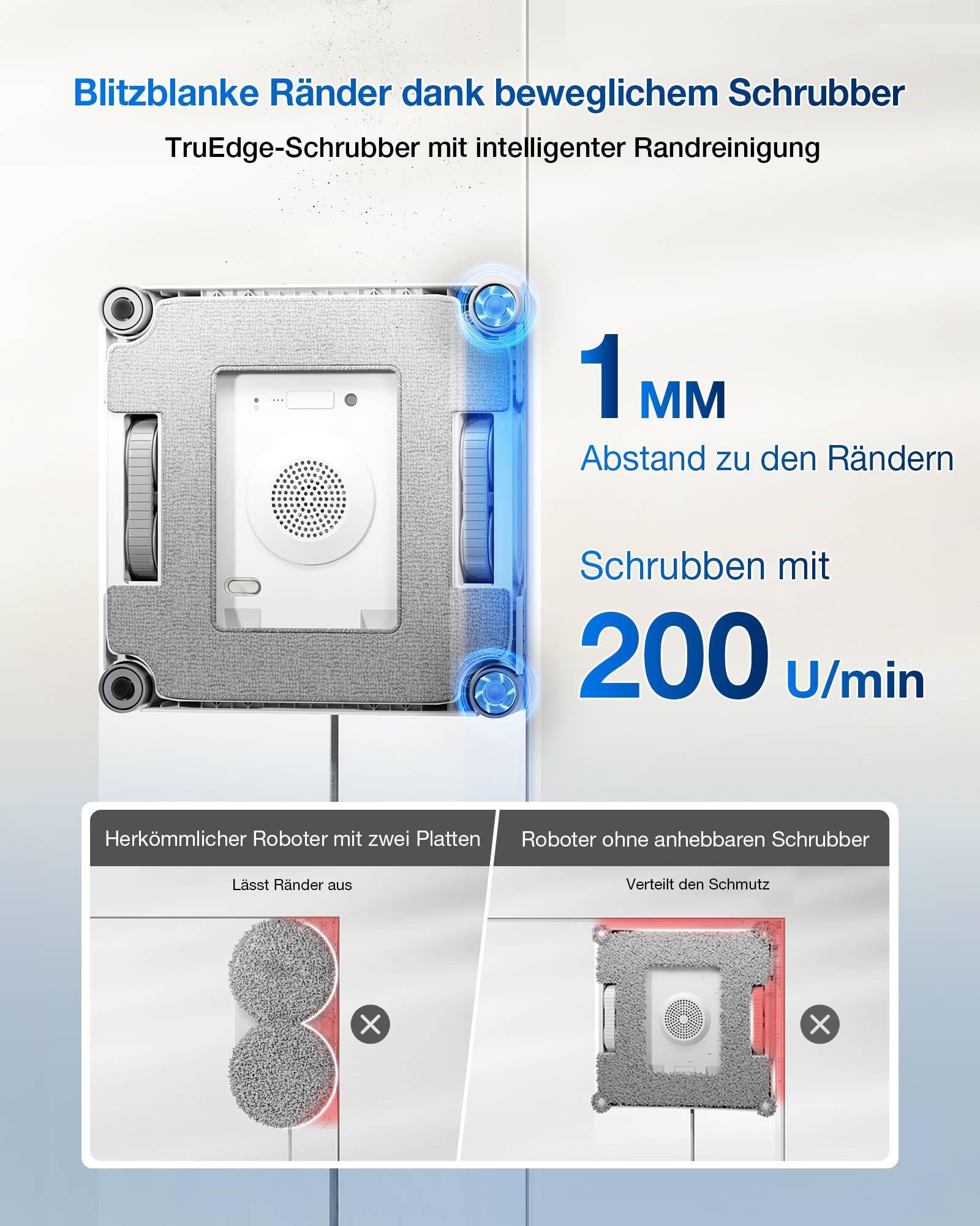 ECOVACS Fensterputzroboter WINBOT W2S, Fenstersauger Intelligente Bis-an-den-Rand-Reinigung, 3 Wasserdüsen, 10-stufiges Schutzsystem, Win-SLAM 4.0 Routenplanung weiß