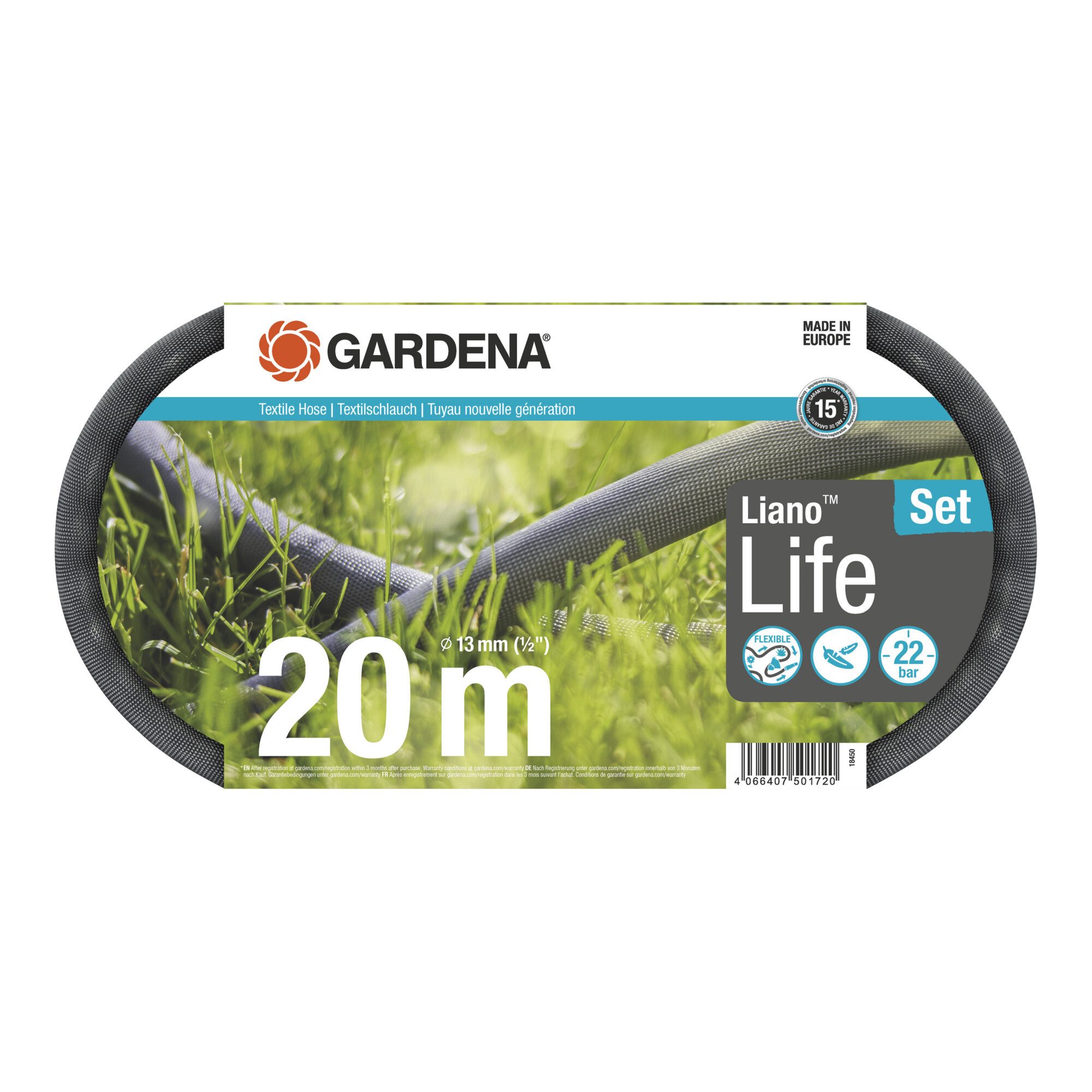 GARDENA Gartenschlauch Gardena Textilschlauch Liano™ Life 1/2", 20 m Set