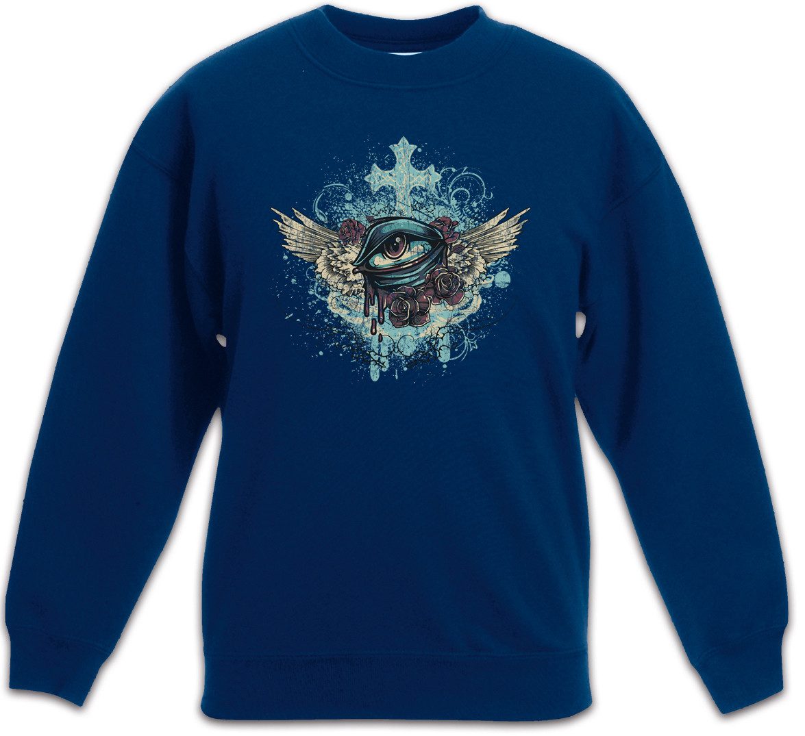 Urban Backwoods Sweatshirt Winged Eye Kinderpullover Tattoo Auge Roses Rosen Newschool Rockabilly (1-tlg) Racing Headshot Art Artist