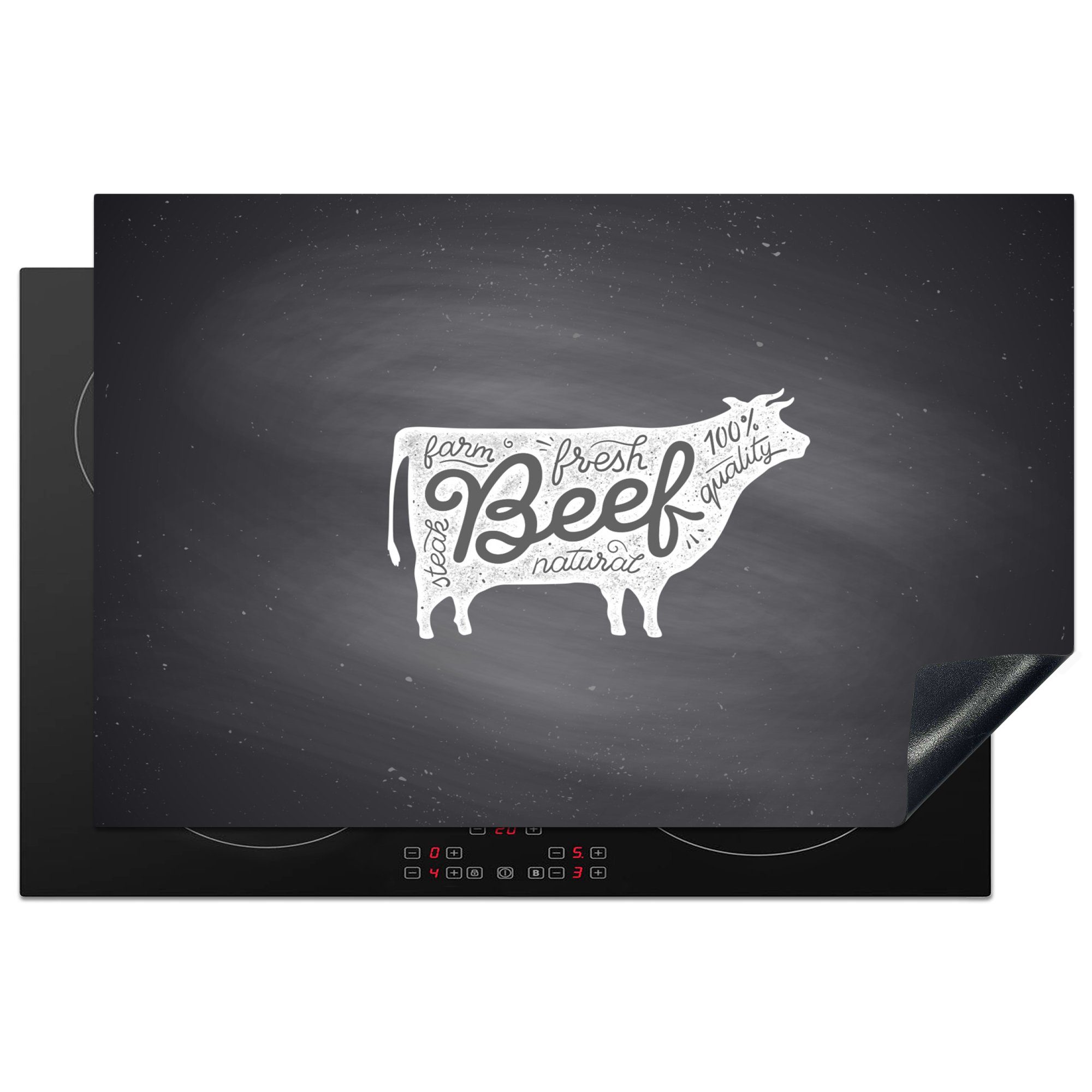 Kuh Vinyl, Herdblende-/Abdeckplatte Ceranfeldabdeckung Schutz Induktionskochfeld tlg), - die Steak cm, (1 Weiß, 81x52 MuchoWow küche, - für