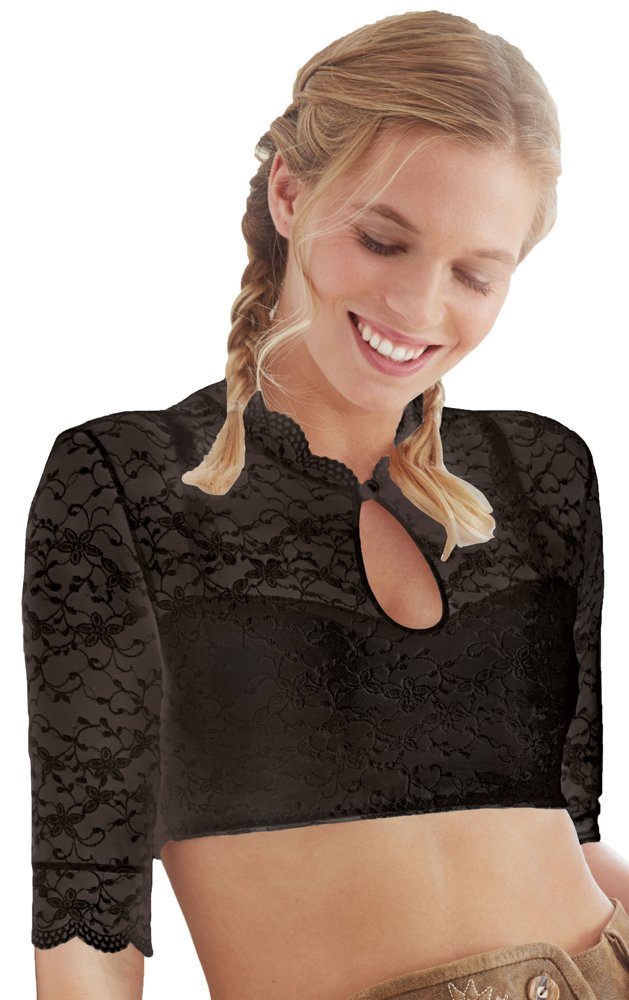 Dirndlbluse 'Alicia' Lochausschnitt Spitze 48464971, Schwarz