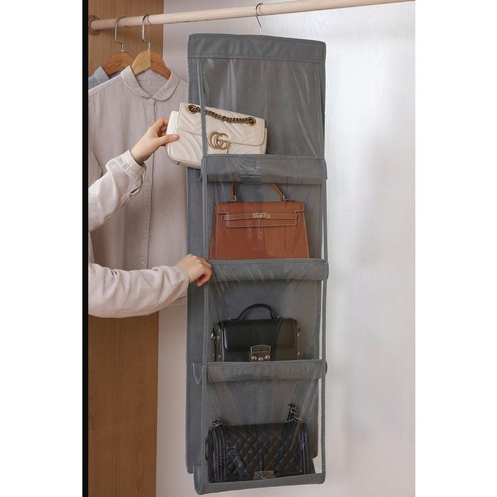 H-basics Handtasche Handtaschen Organizer – in Transparent – Taschen-Aufbewahrung zum Aufhängen mit 8 Plätzen mit Haken geeignet für Kleiderstangen und Schränke