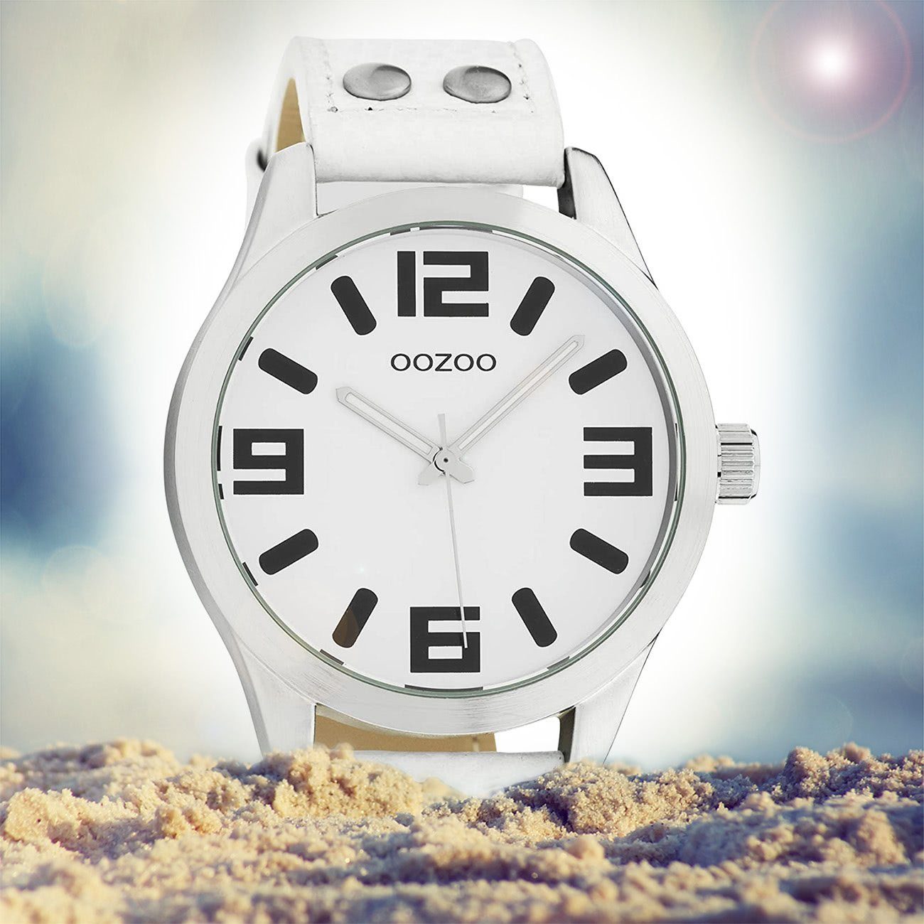 Oozoo 46mm) Quarzuhr Damenuhr extra (ca. Lederarmband, C1050, Armbanduhr Damen Timepieces Fashion-Style groß OOZOO rund,