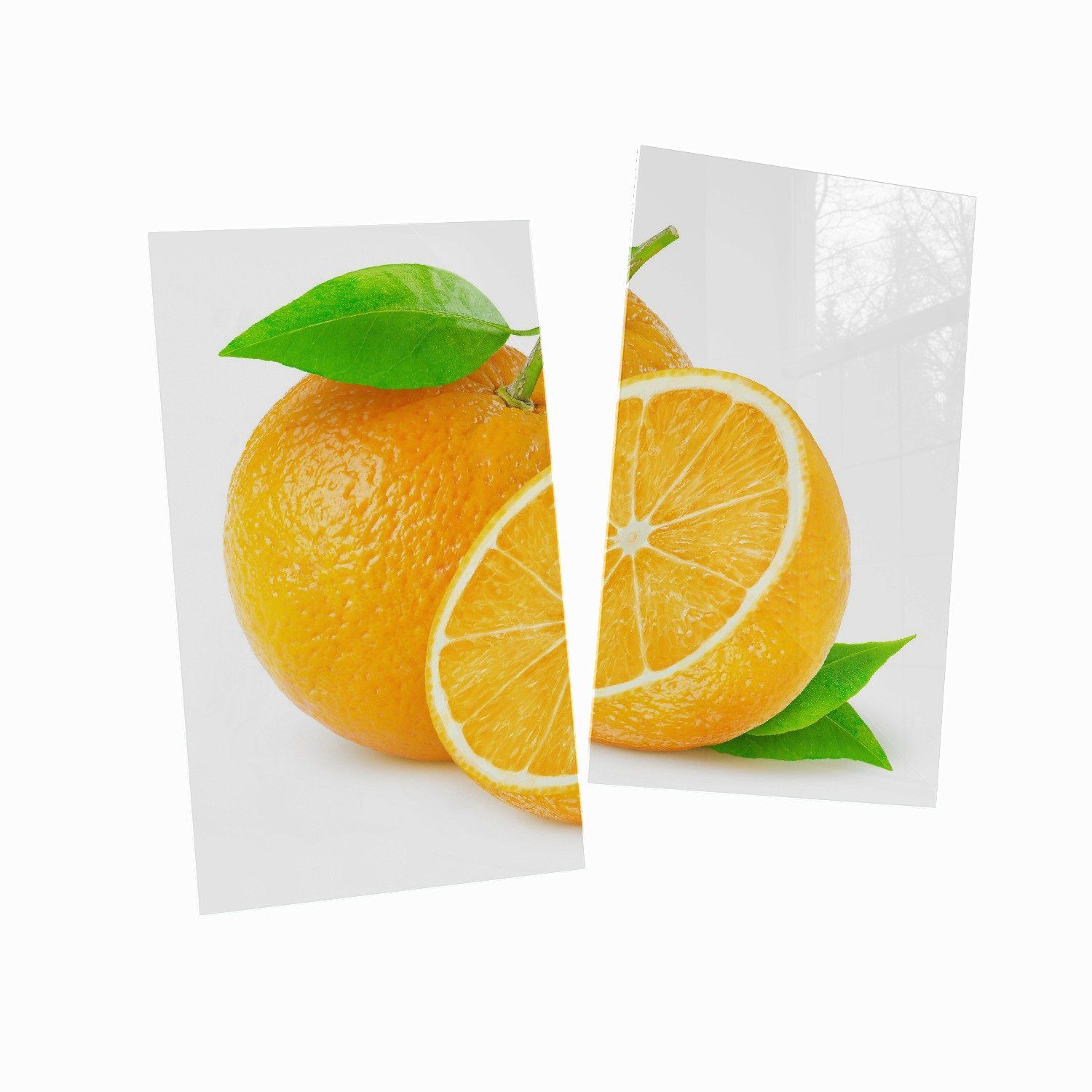 Orangen Größen verschiedene vor ESG-Sicherheitsglas, 2 Wallario 5mm Hintergrund, tlg., Saftige (Glasplatte, weißem Herd-Abdeckplatte Noppen), inkl.