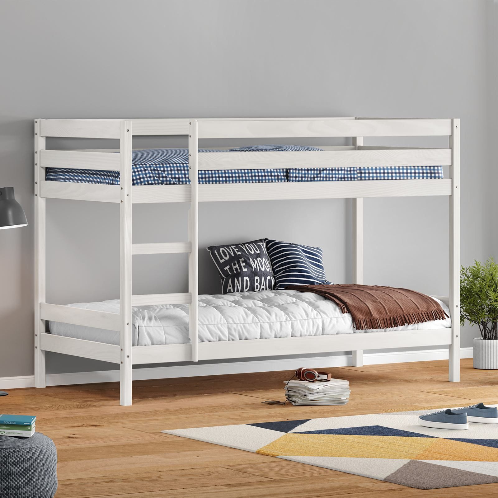 IDIMEX Etagenbett FELIX, Hochbett für 2 Kinder 90x200cm, Kiderbett mit Leiter Massivholz weiß