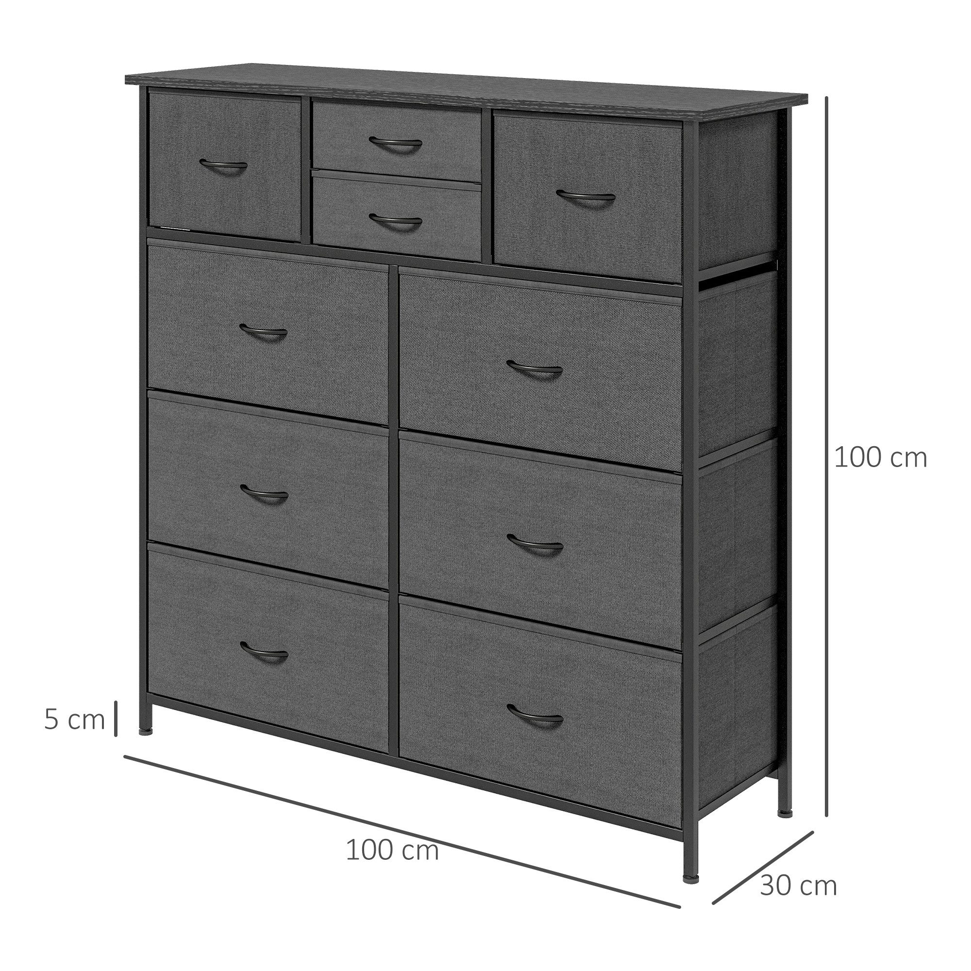 HOMCOM Kommode Sideboard im Modern-Stil für Schlafzimmer, Stahl (Aufbewahrungsschrank, 1 St., Stoffschublade), für Wohnzimmer, Schwarz – Bild 3 von 5