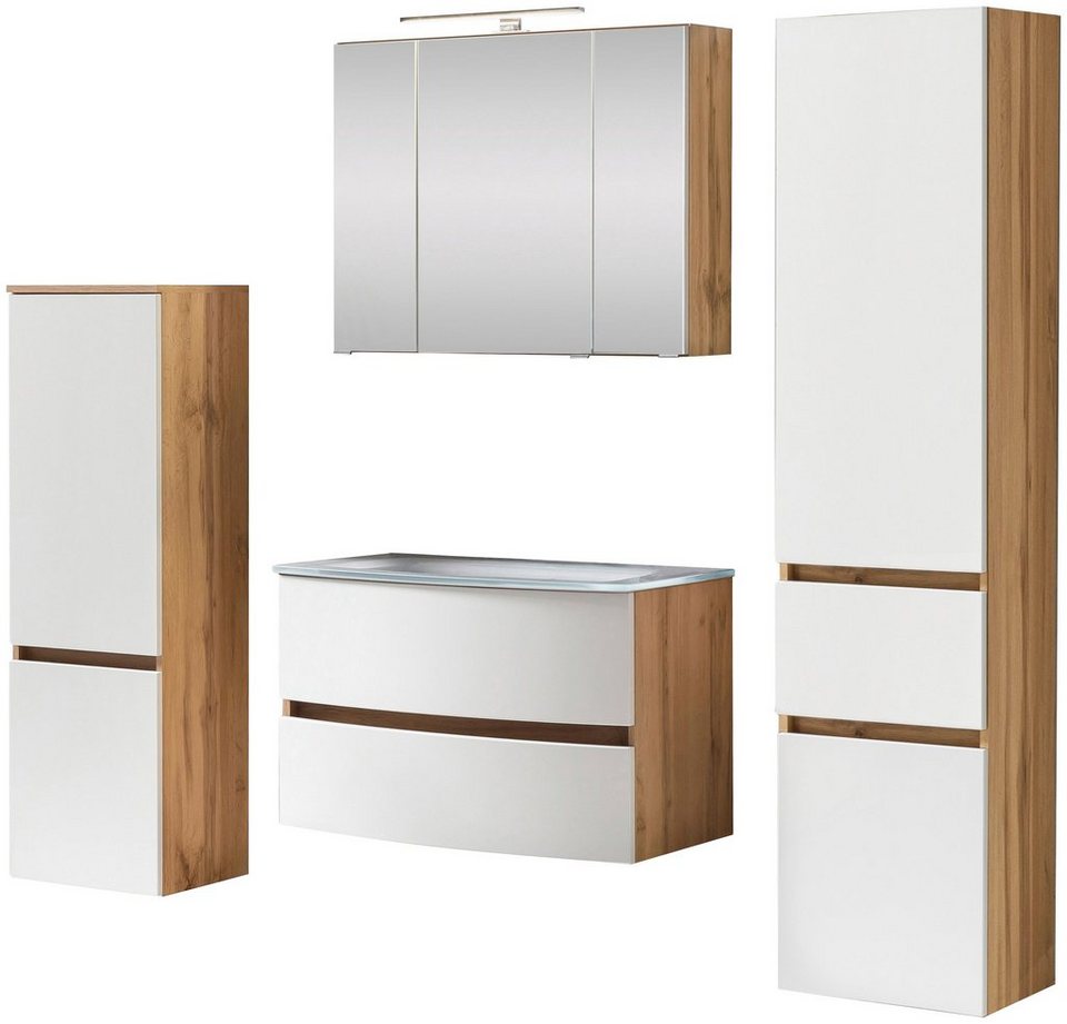 HELD MÖBEL Badezimmer-Set Kaunas, (Set, 4-St), Waschtisch-Set mit  Midischrank und Seitenschrank, Breite 160 cm